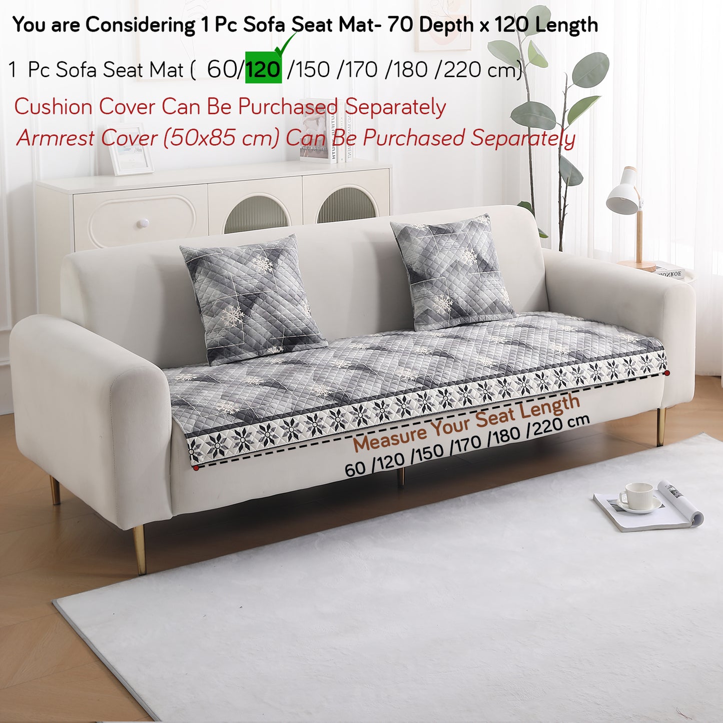 LiefNest Holland Velvet Sofa Cover Mat with Foam Filling - Snowflakes Gradient Grey