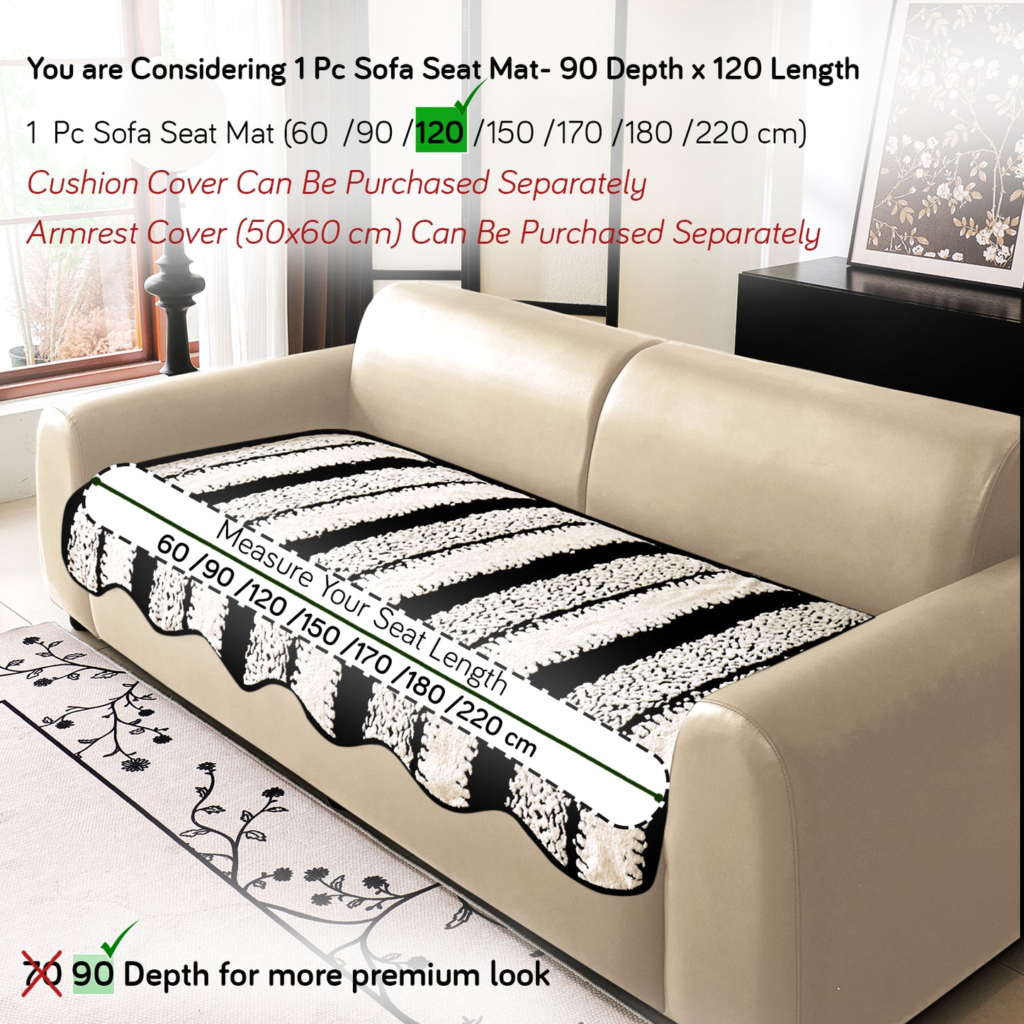 Luxury Wavy Plush Anti-Slip Sofa Cover Mats - Black