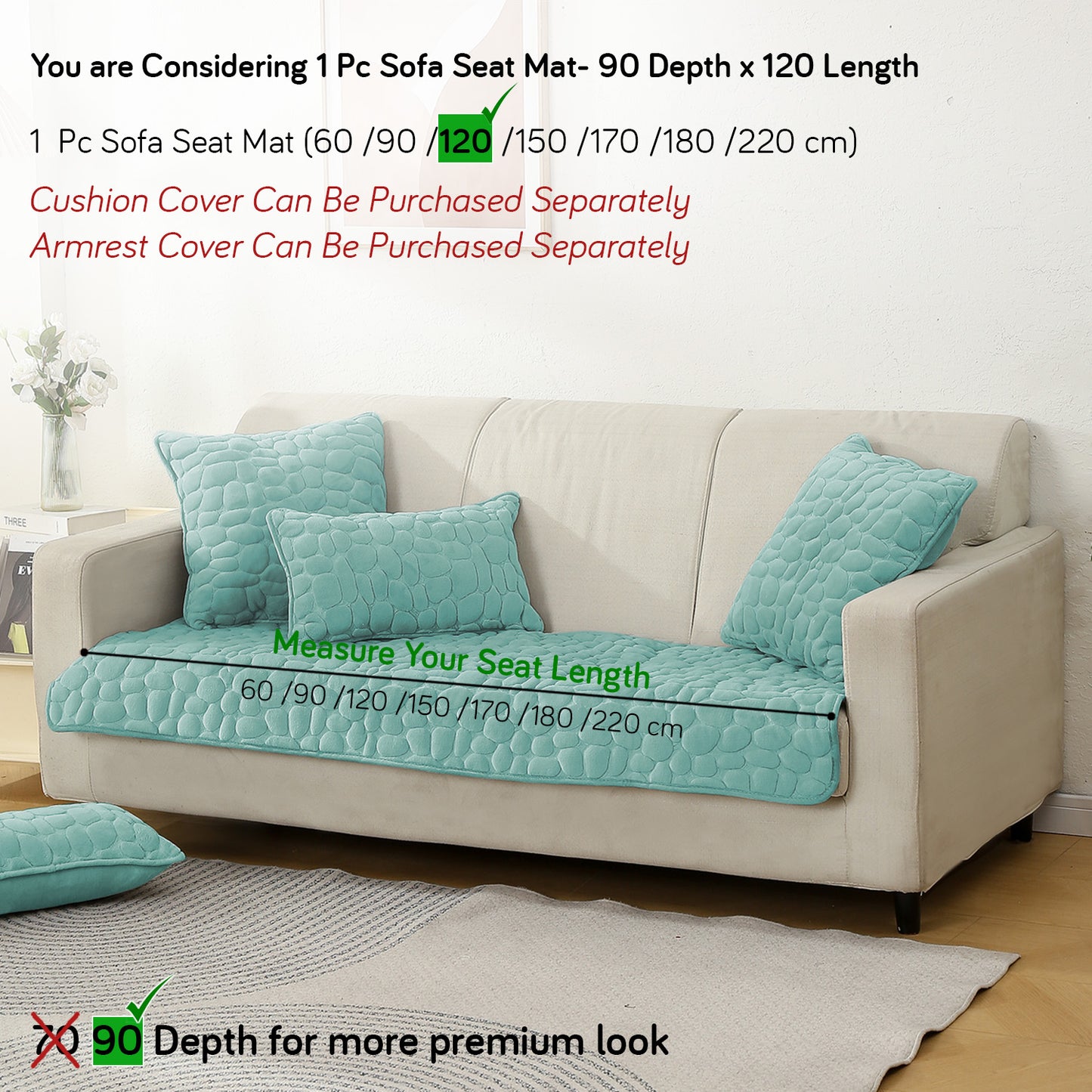 Premium Pebble Milk Velvet Anti Slip Sofa Mats, Fog Blue
