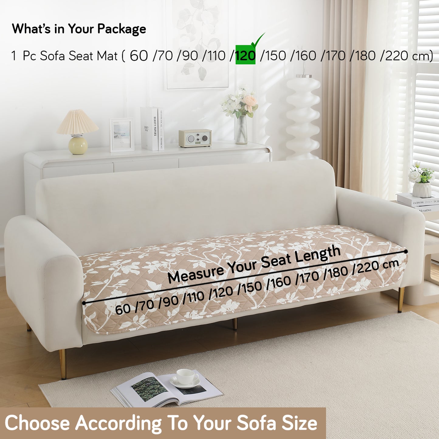 HOKIPO Water Repellent + Waterproof Quilted Sofa Mats, Buff Brown Sillehoute Floral
