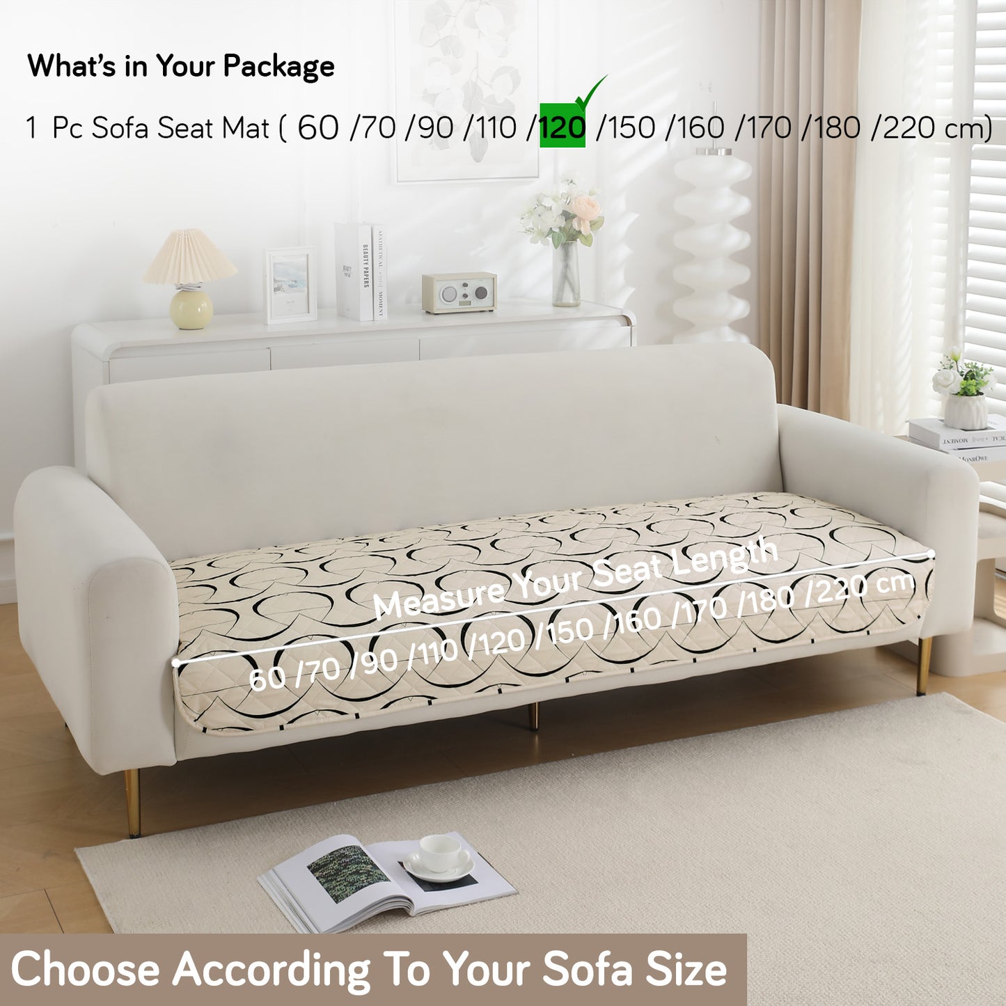 HOKIPO Water Repellent + Waterproof Quilted Sofa Mats, Natural Beige Abstract Art