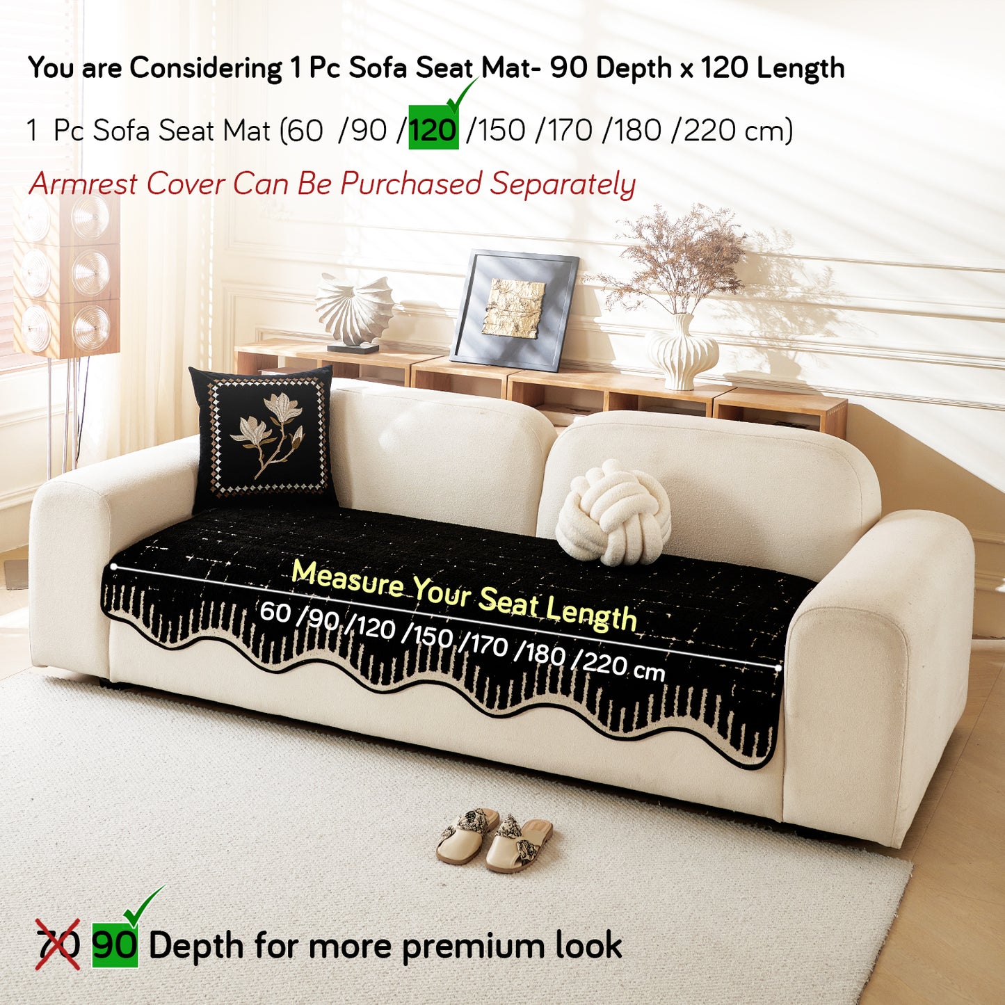 Premium Supple Soft Wavy Sofa Cover Mat, Black