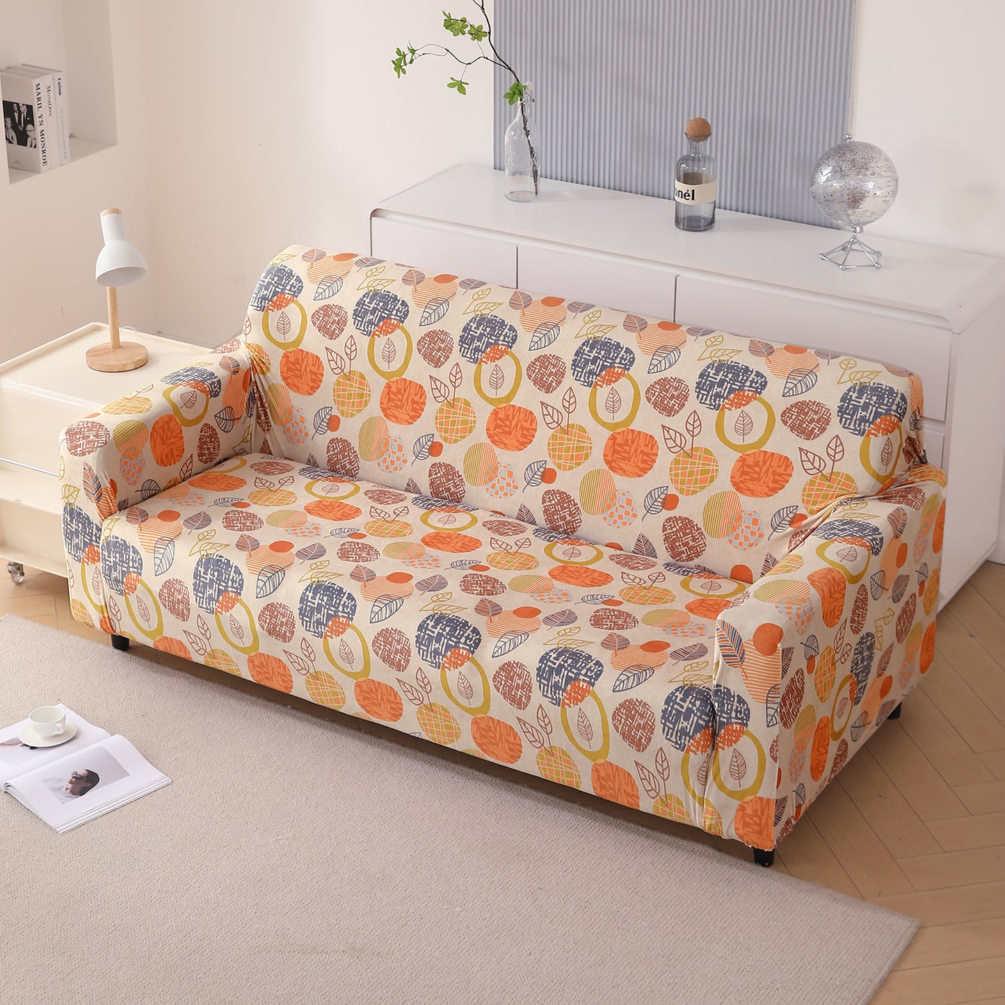 Premium Printed Velvet Sofa Cover 1/2/3 Seaters Fully Covered, Coral Autumn Leaves