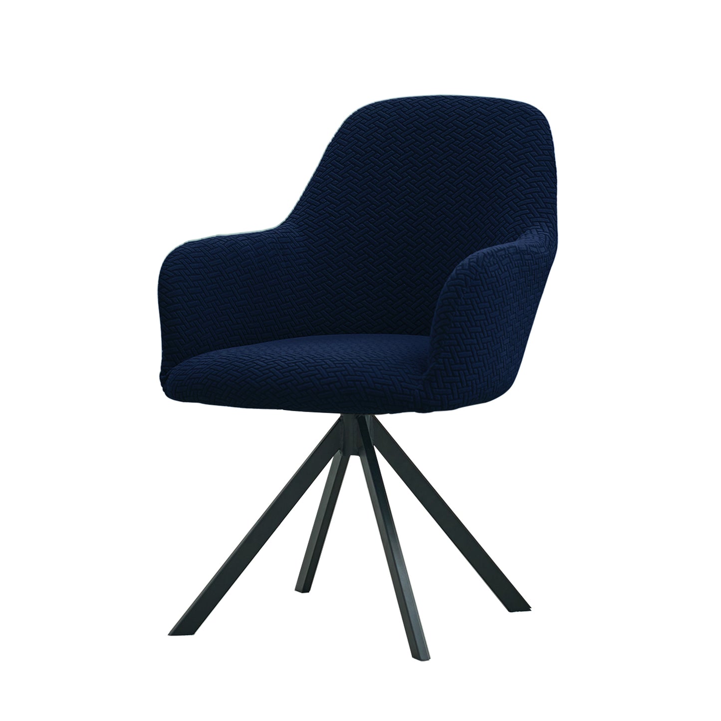 Premium Jacquard Fully Covered Cover for Swivel Dining Chair with Arms, Navy Blue