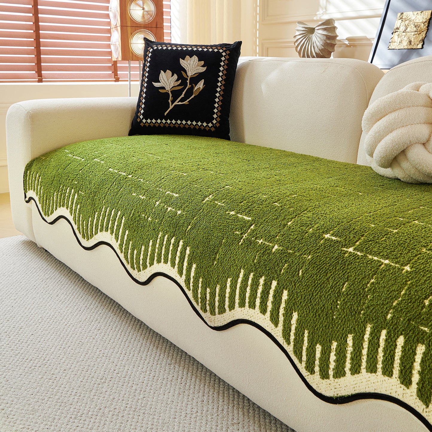 Premium Supple Soft Wavy Sofa Cover Mat, Green