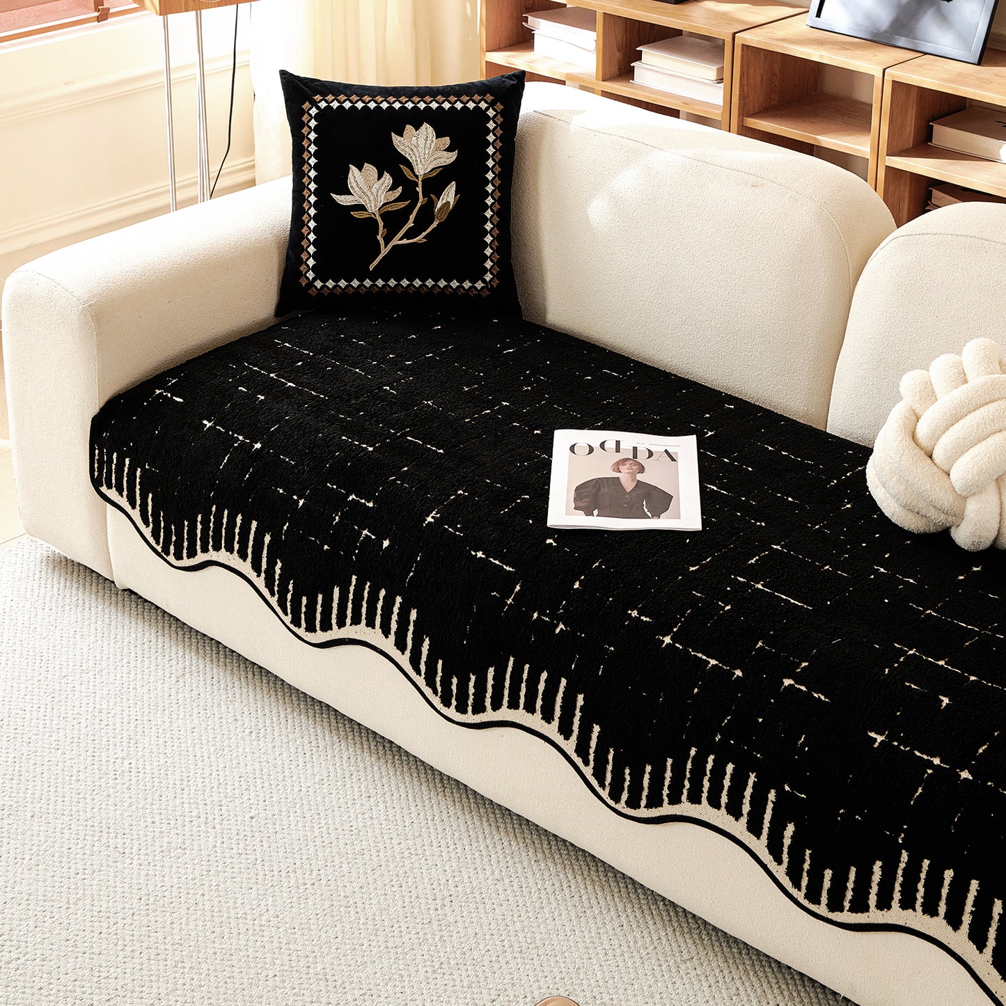 Premium Supple Soft Wavy Sofa Cover Mat, Black