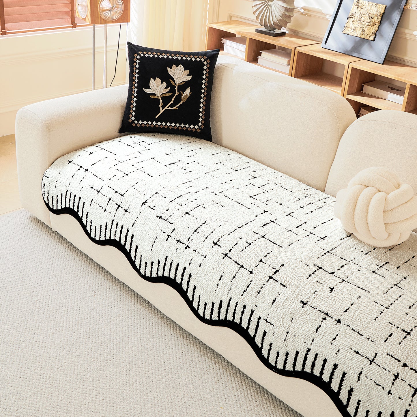 Premium Supple Soft Wavy Sofa Cover Mat, Off White