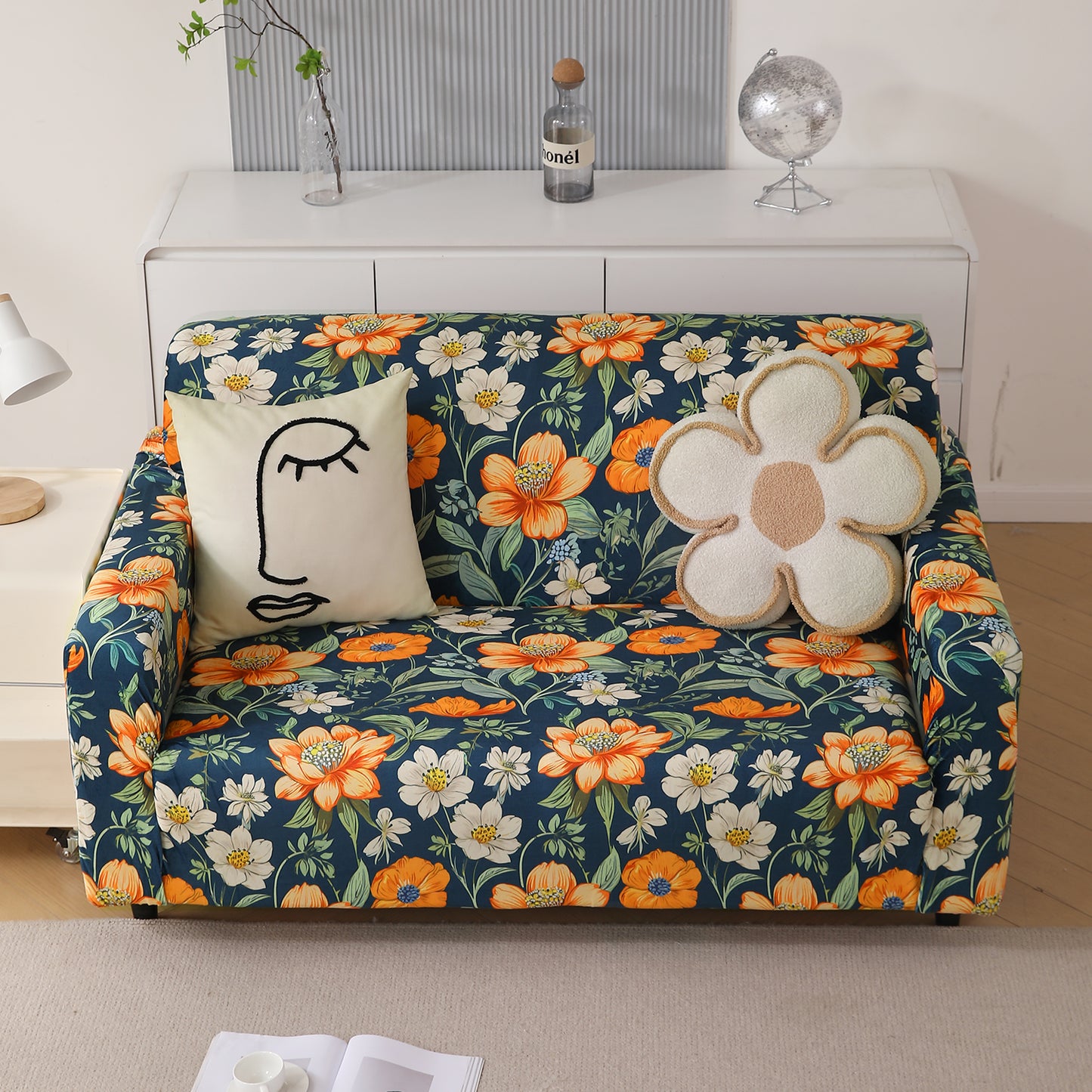 Premium Printed Velvet Sofa Cover 1/2/3 Seaters Fully Covered, Teal Twilight Garden