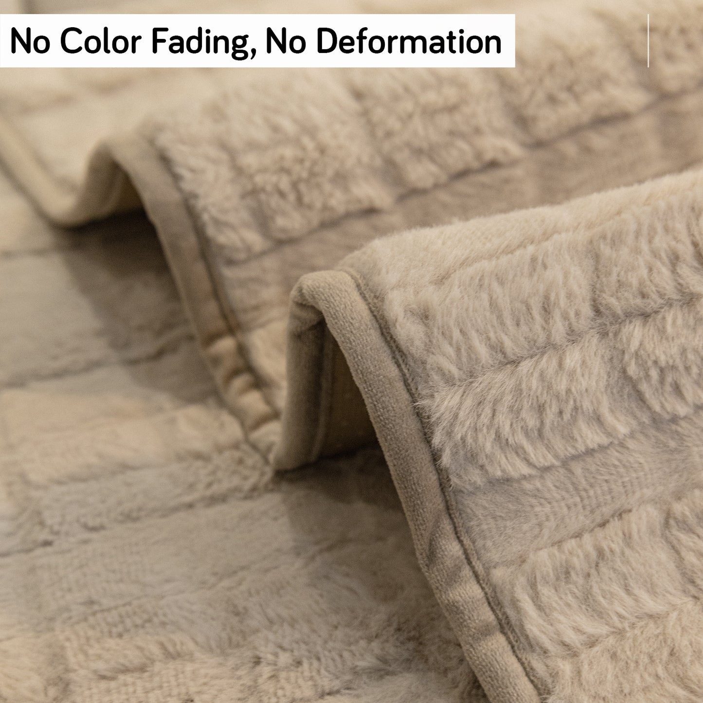Luxury Plush Anti Slip Sofa Cover Mat with 2 Arm Cover, Beige