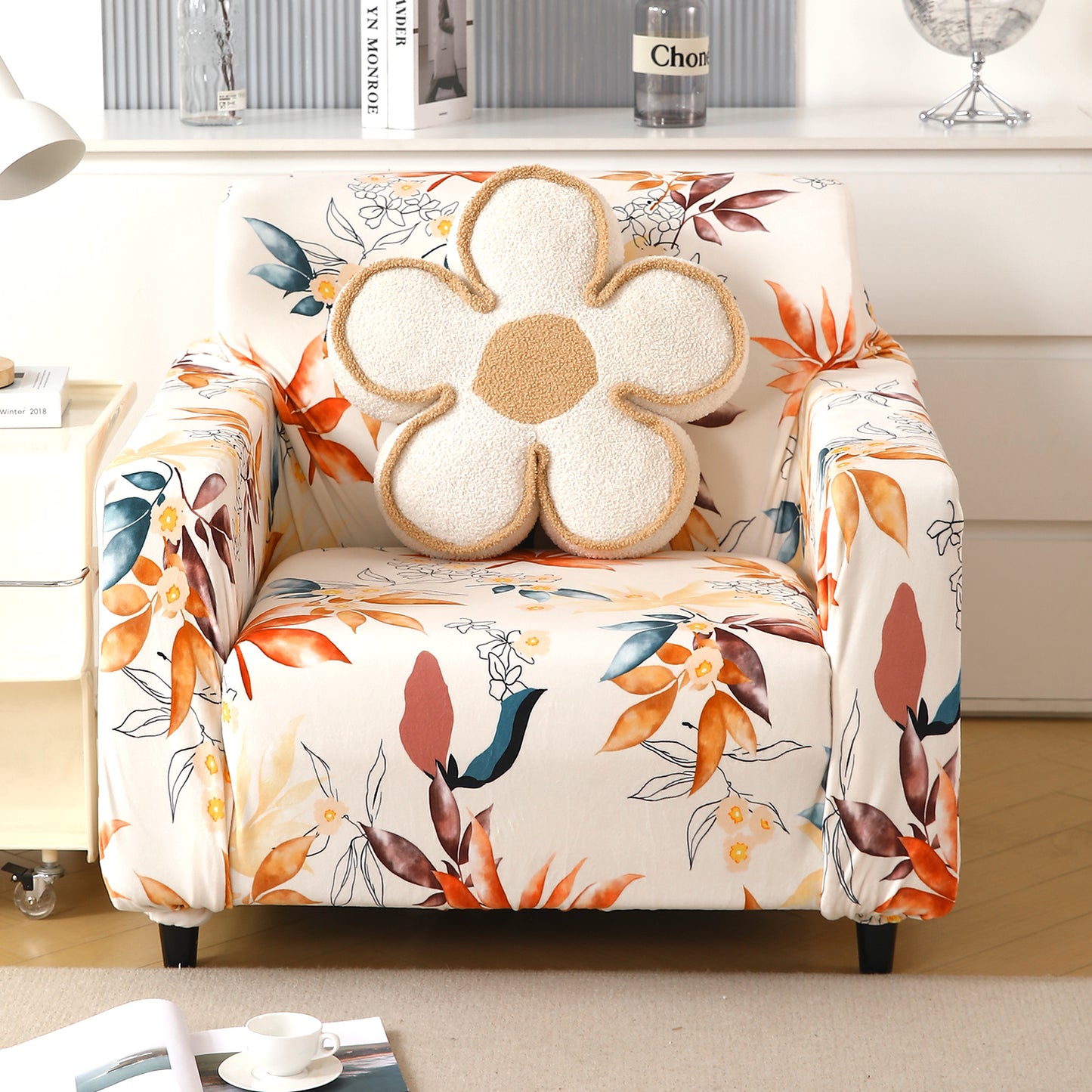 Premium Printed Velvet Sofa Cover 1/2/3 Seaters Fully Covered, Amber Serene Flora