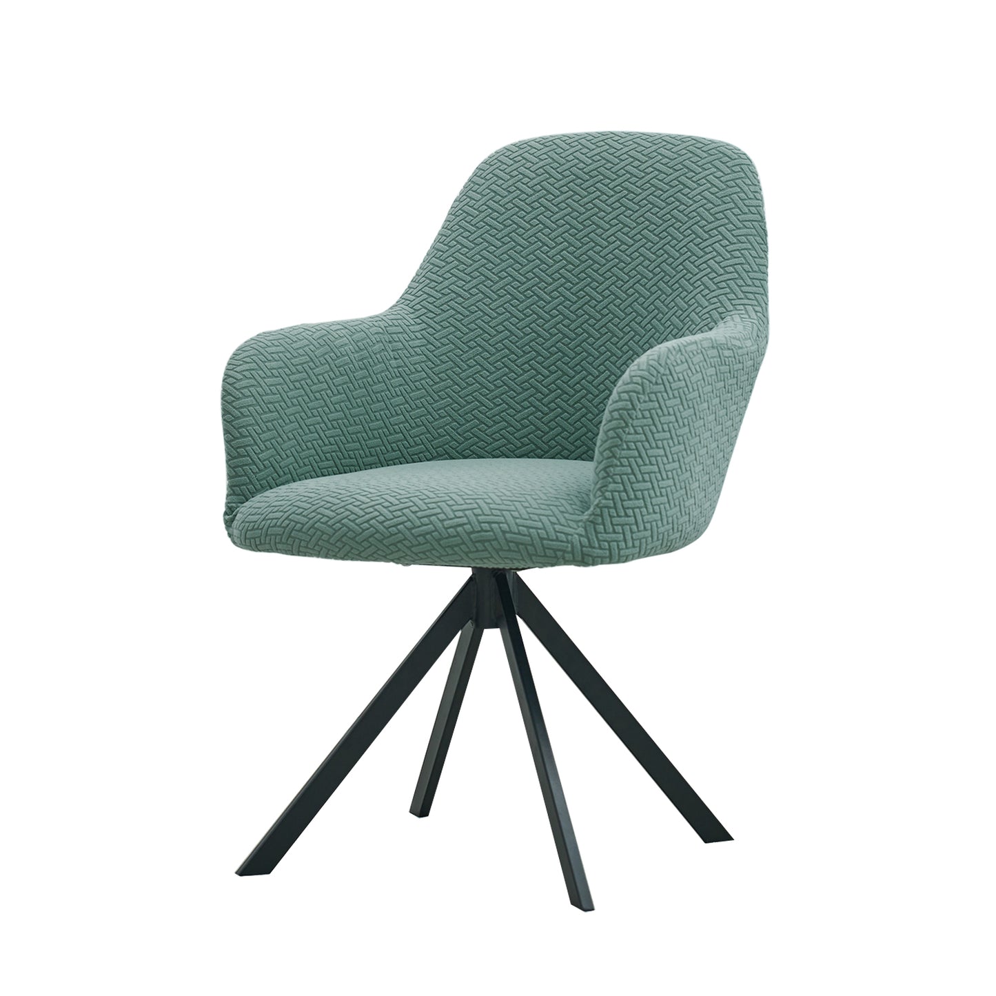 Premium Jacquard Fully Covered Cover for Swivel Dining Chair with Arms, Continental Green