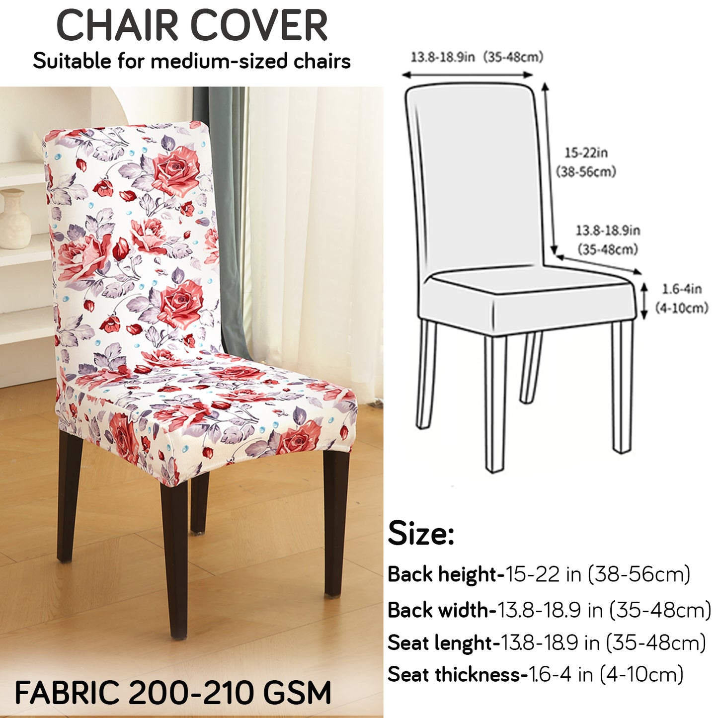 Premium Printed Velvet Dining Chair Cover Set, Red Cottage Rose