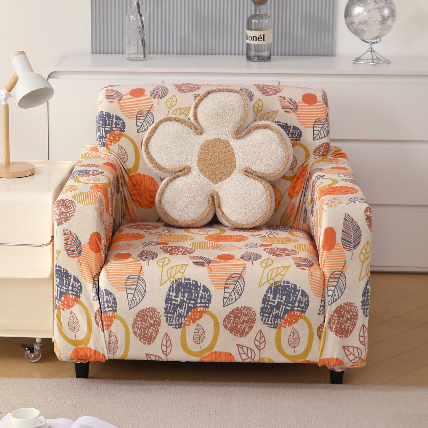 Premium Printed Velvet Sofa Cover 1/2/3 Seaters Fully Covered, Coral Autumn Leaves