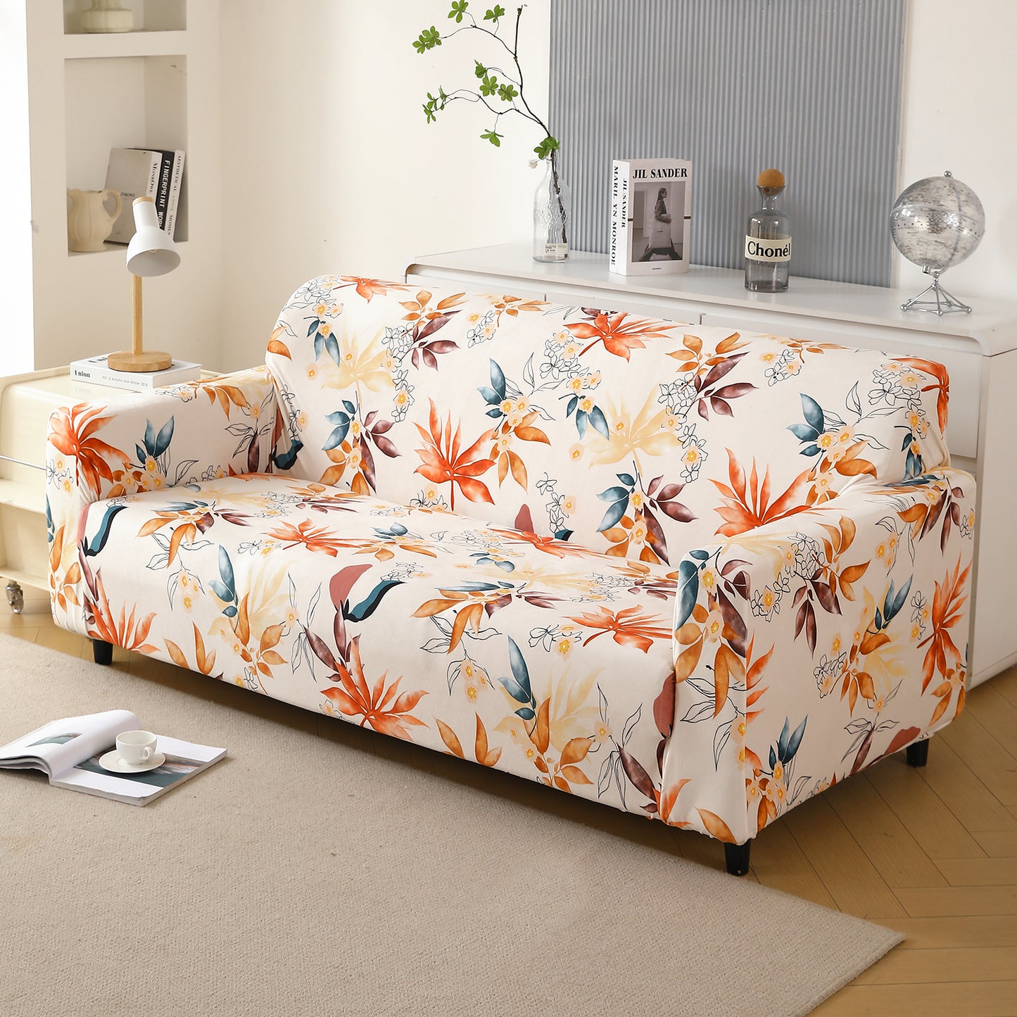 Premium Printed Velvet Sofa Cover 1/2/3 Seaters Fully Covered, Amber Serene Flora