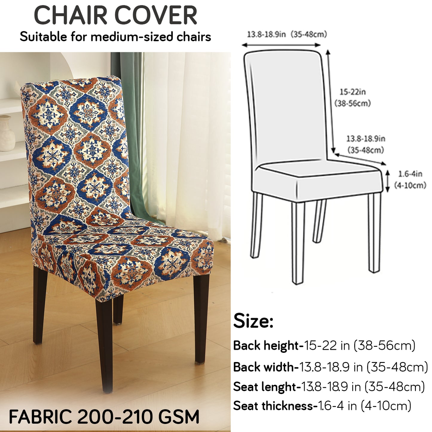 Premium Printed Velvet Dining Chair Cover Set, Indigo Moroccan Charm