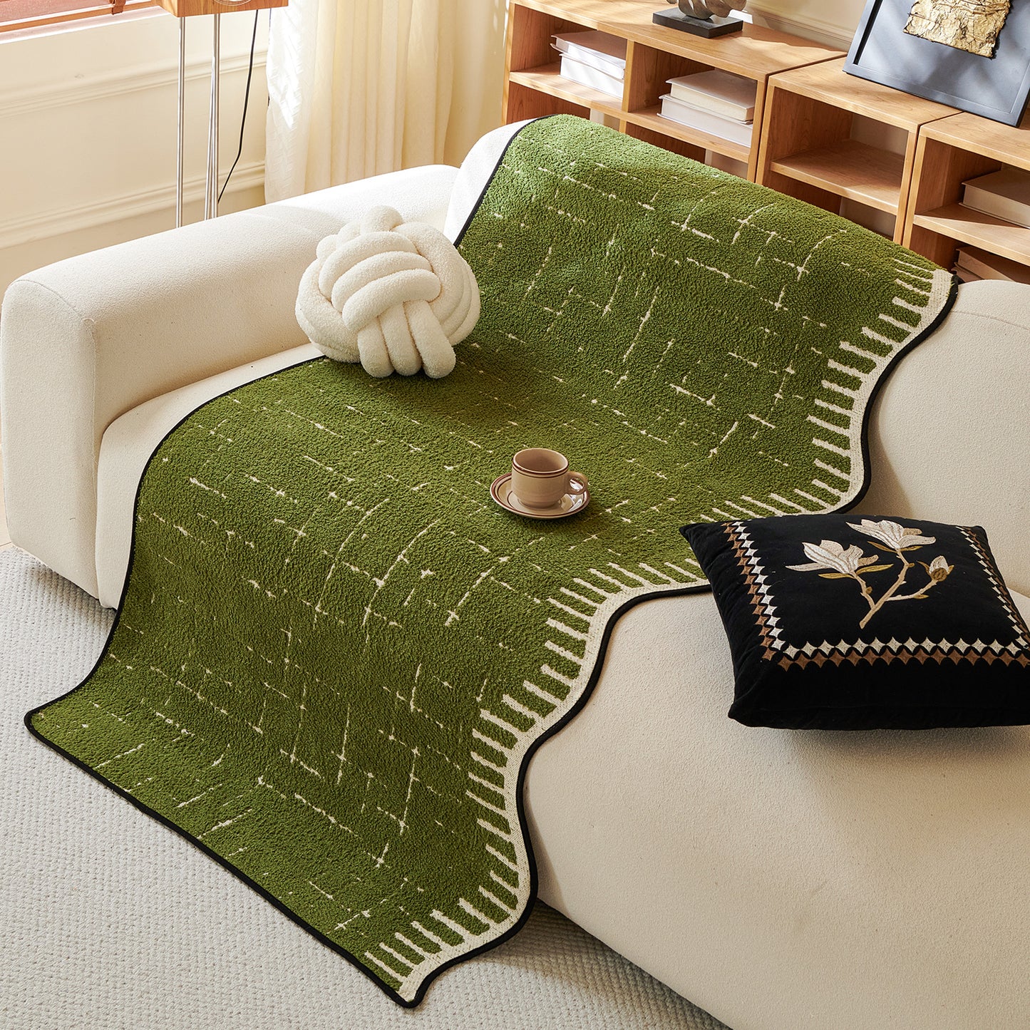 Premium Supple Soft Wavy Sofa Cover Mat, Green
