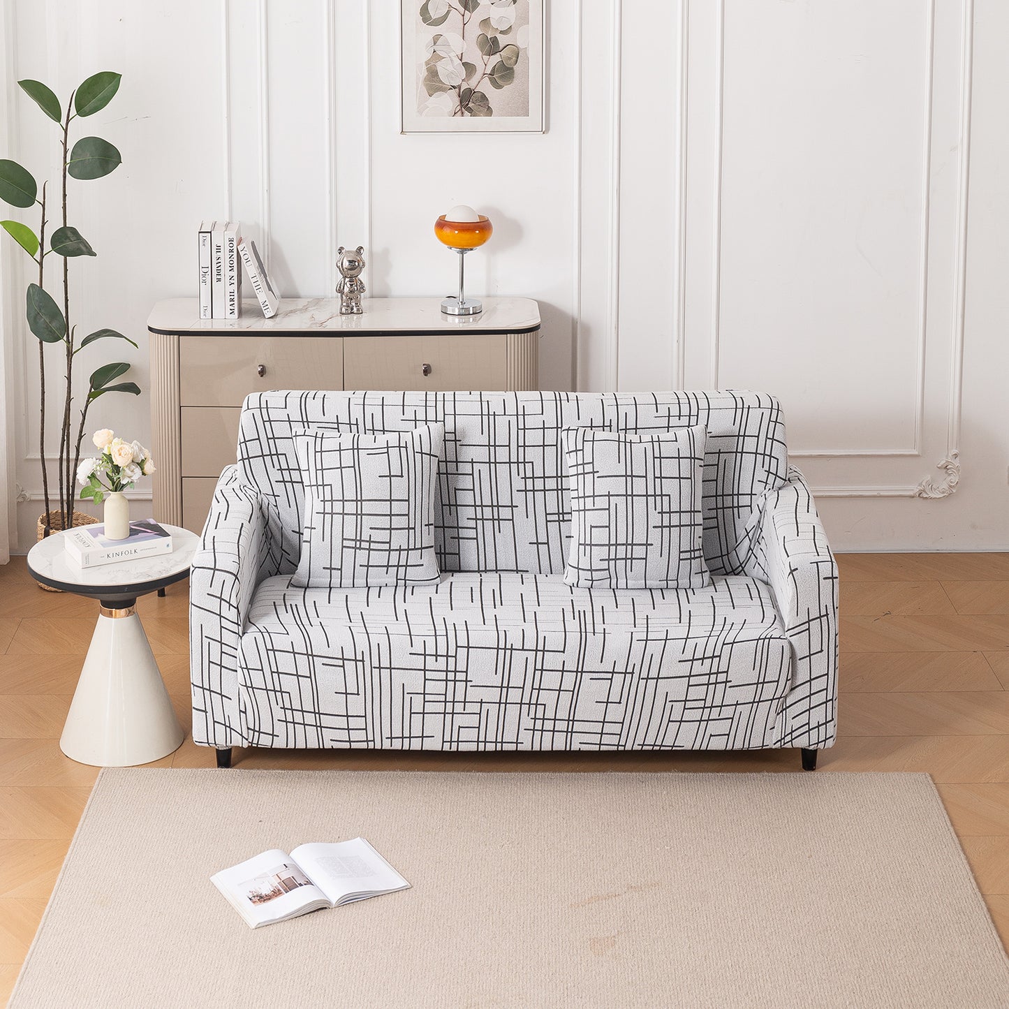 'Crossline Series' Jacquard Sofa Cover 1/2/3/4-seater Fully Covered, Dark Grey