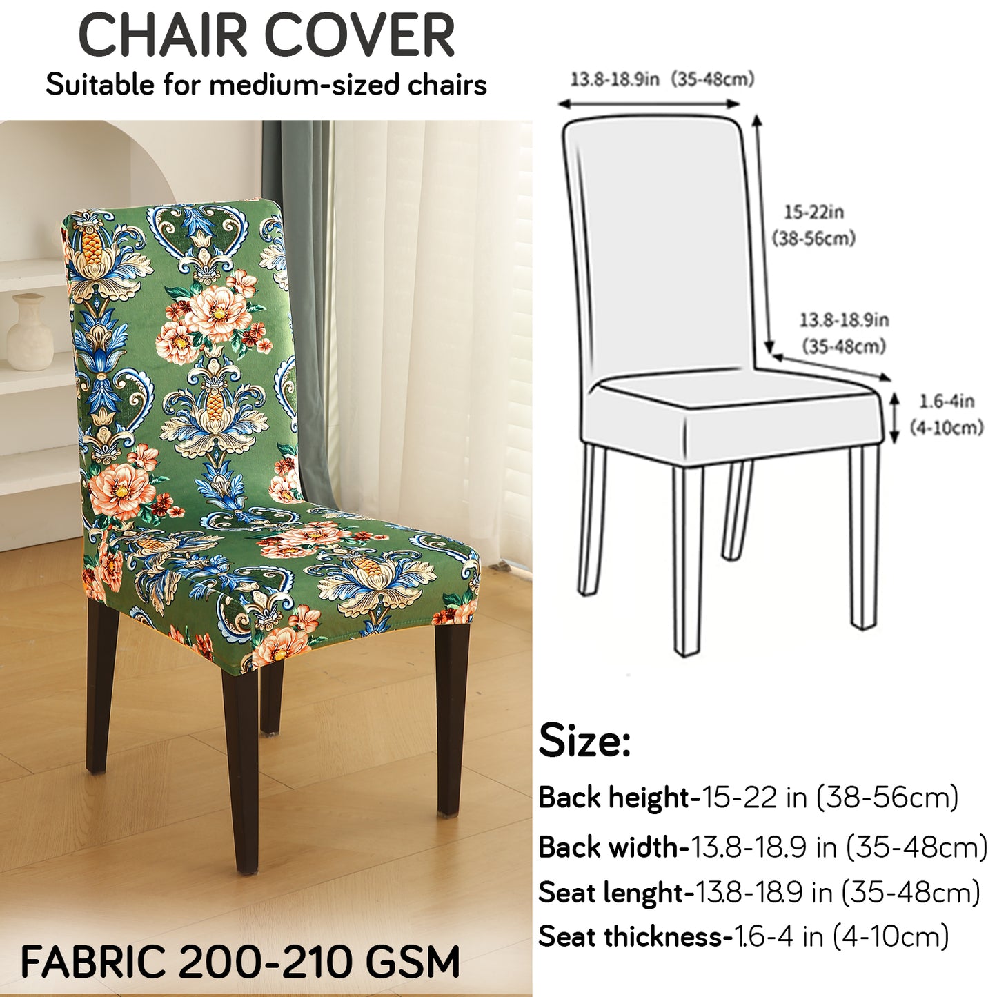 Premium Printed Velvet Dining Chair Cover Set, Green Victorian Garden