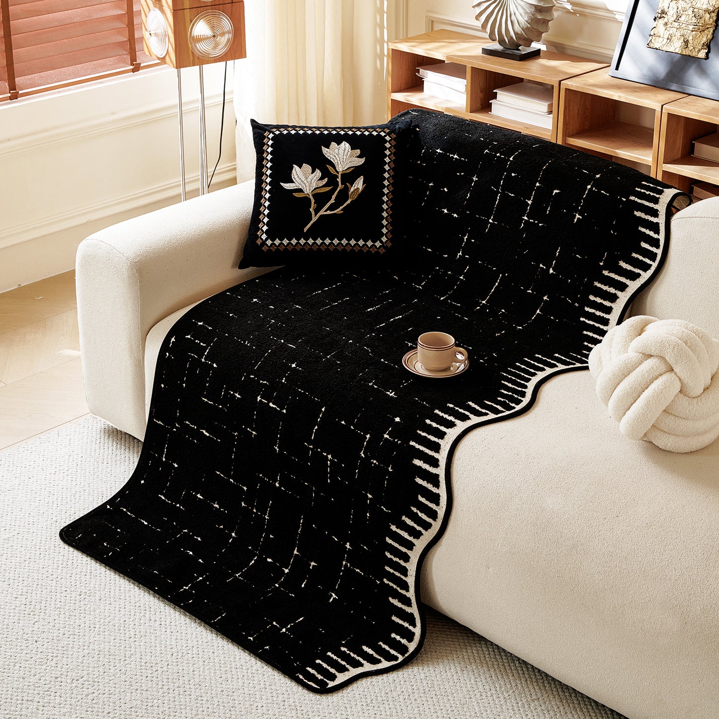 Premium Supple Soft Wavy Sofa Cover Mat, Black