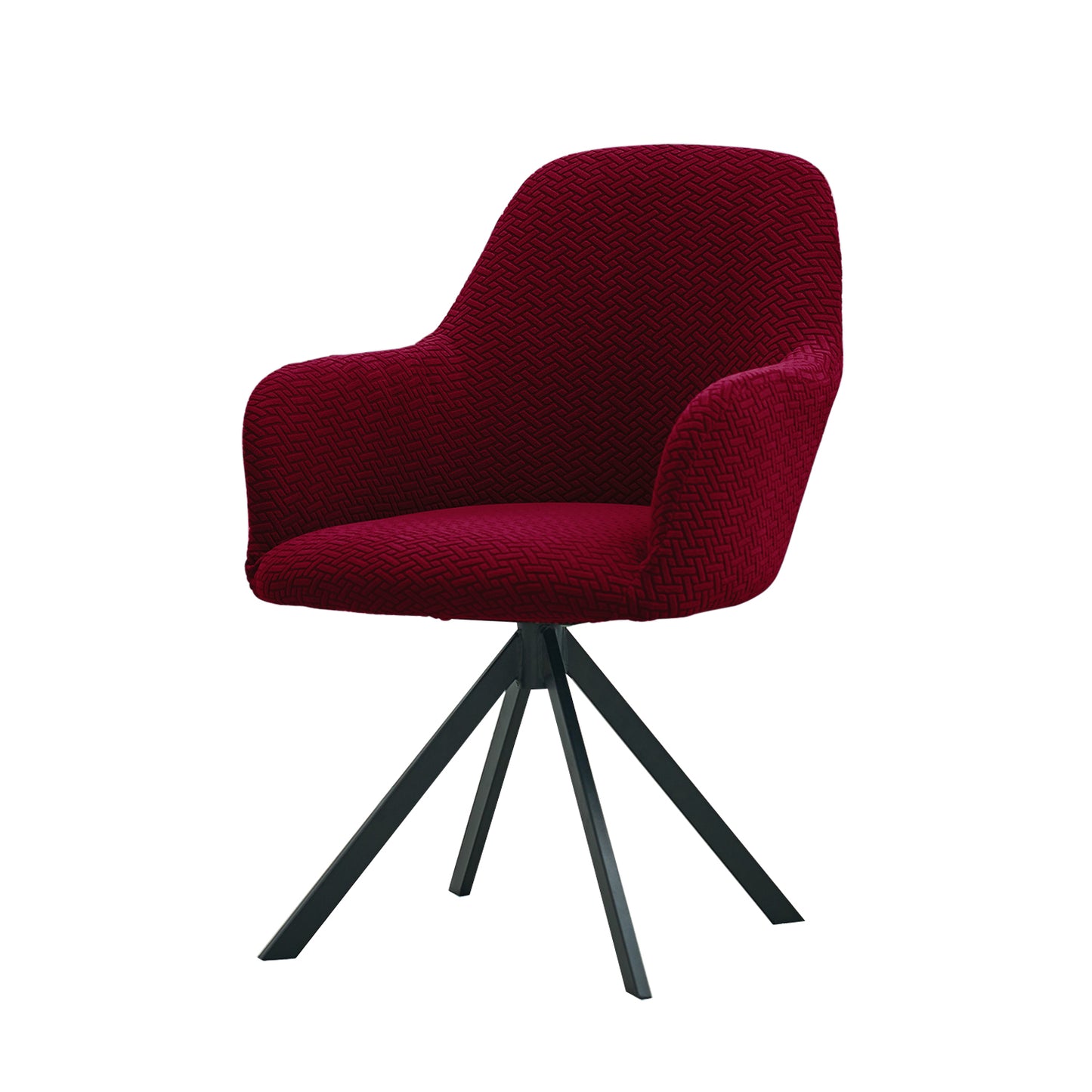 Premium Jacquard Fully Covered Cover for Swivel Dining Chair with Arms, Burgundy