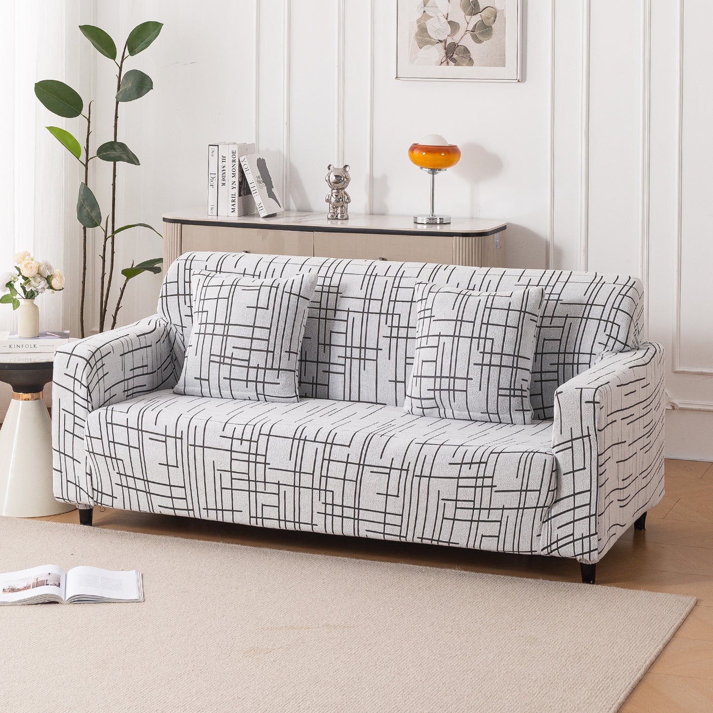 'Crossline Series' Jacquard Cushion Cover Set of 2, Dark Grey