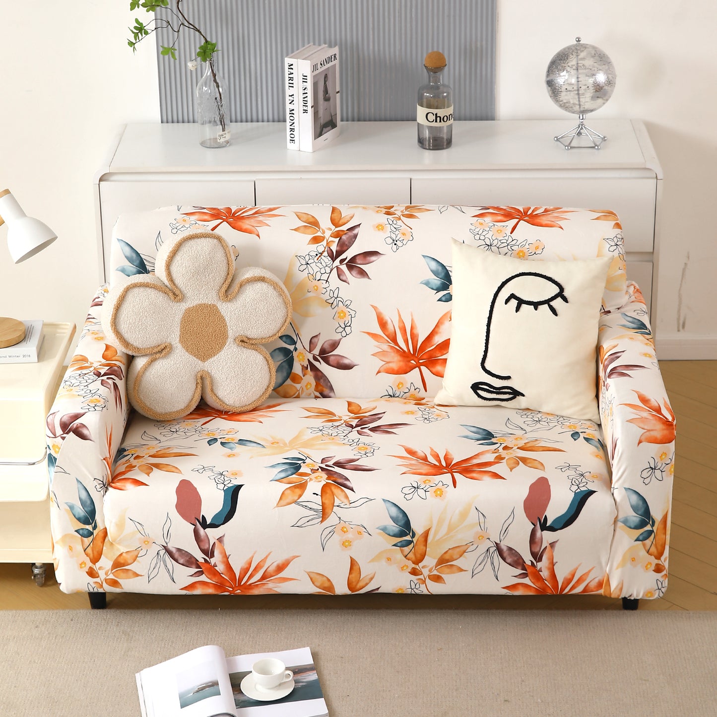 Premium Printed Velvet Sofa Cover 1/2/3 Seaters Fully Covered, Amber Serene Flora