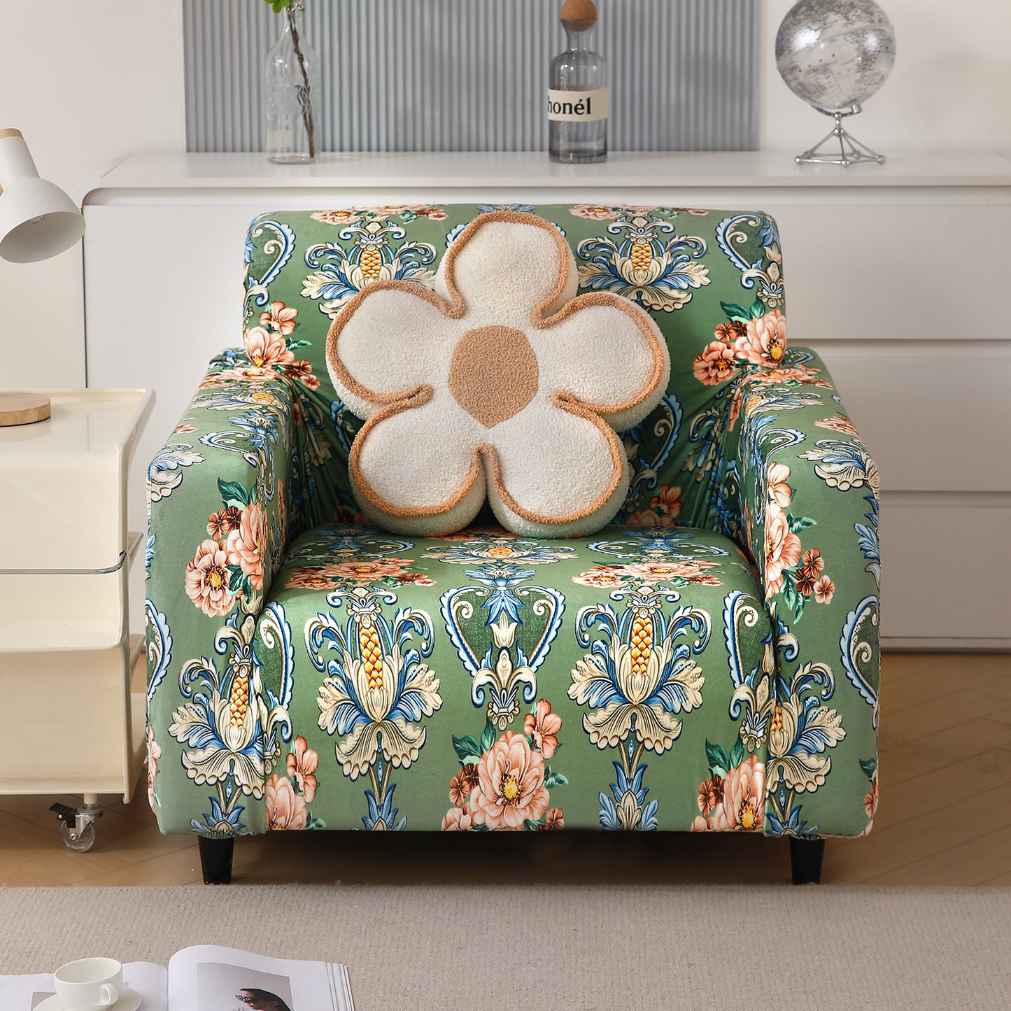 Premium Printed Velvet Sofa Cover 1/2/3 Seaters Fully Covered, Green Victorian Garden