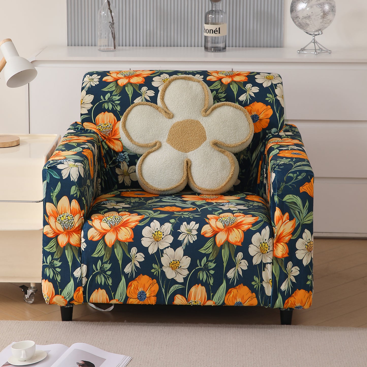 Premium Printed Velvet Sofa Cover 1/2/3 Seaters Fully Covered, Teal Twilight Garden