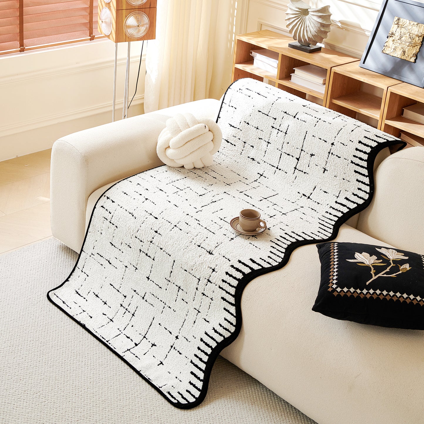 Premium Supple Soft Wavy Sofa Cover Mat, Off White