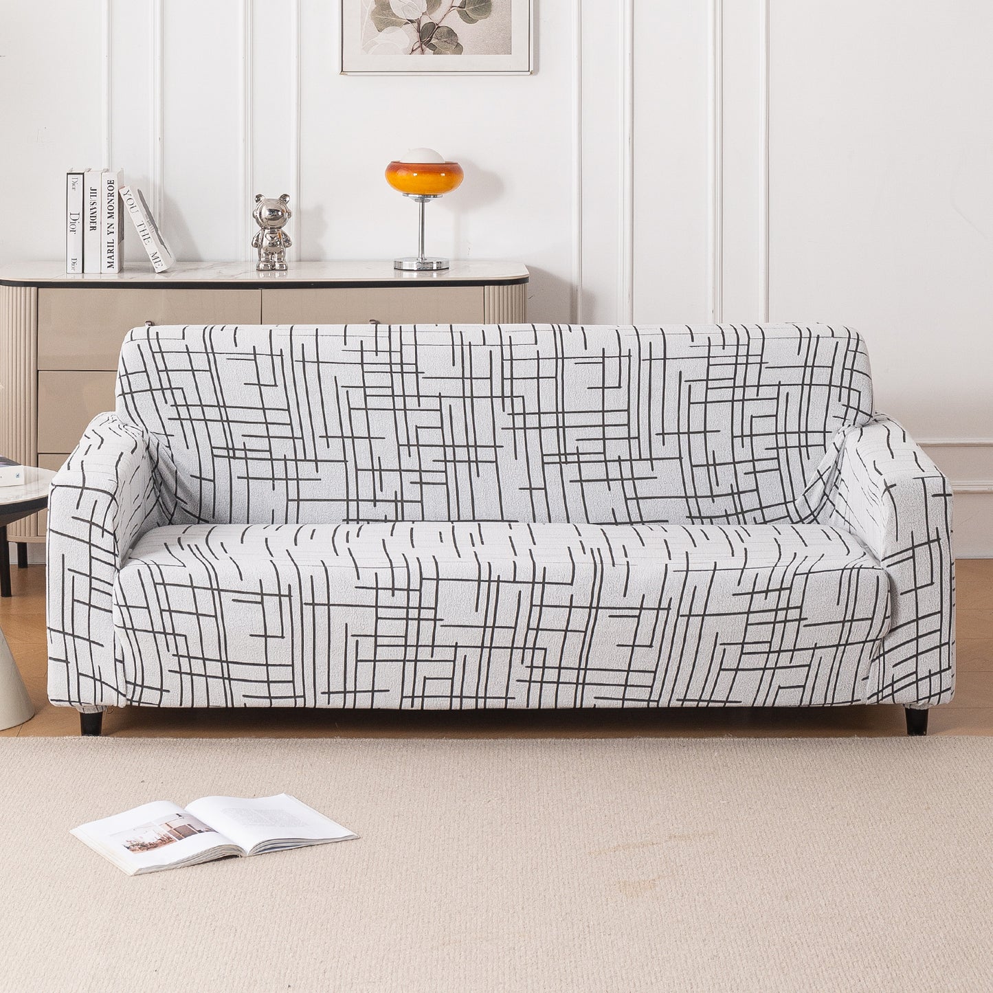 'Crossline Series' Jacquard Sofa Cover 1/2/3/4-seater Fully Covered, Dark Grey