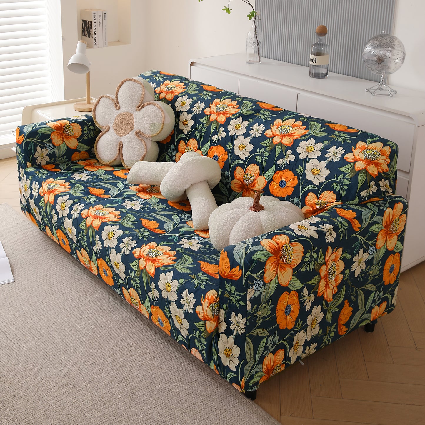 Premium Printed Velvet Sofa Cover 1/2/3 Seaters Fully Covered, Teal Twilight Garden