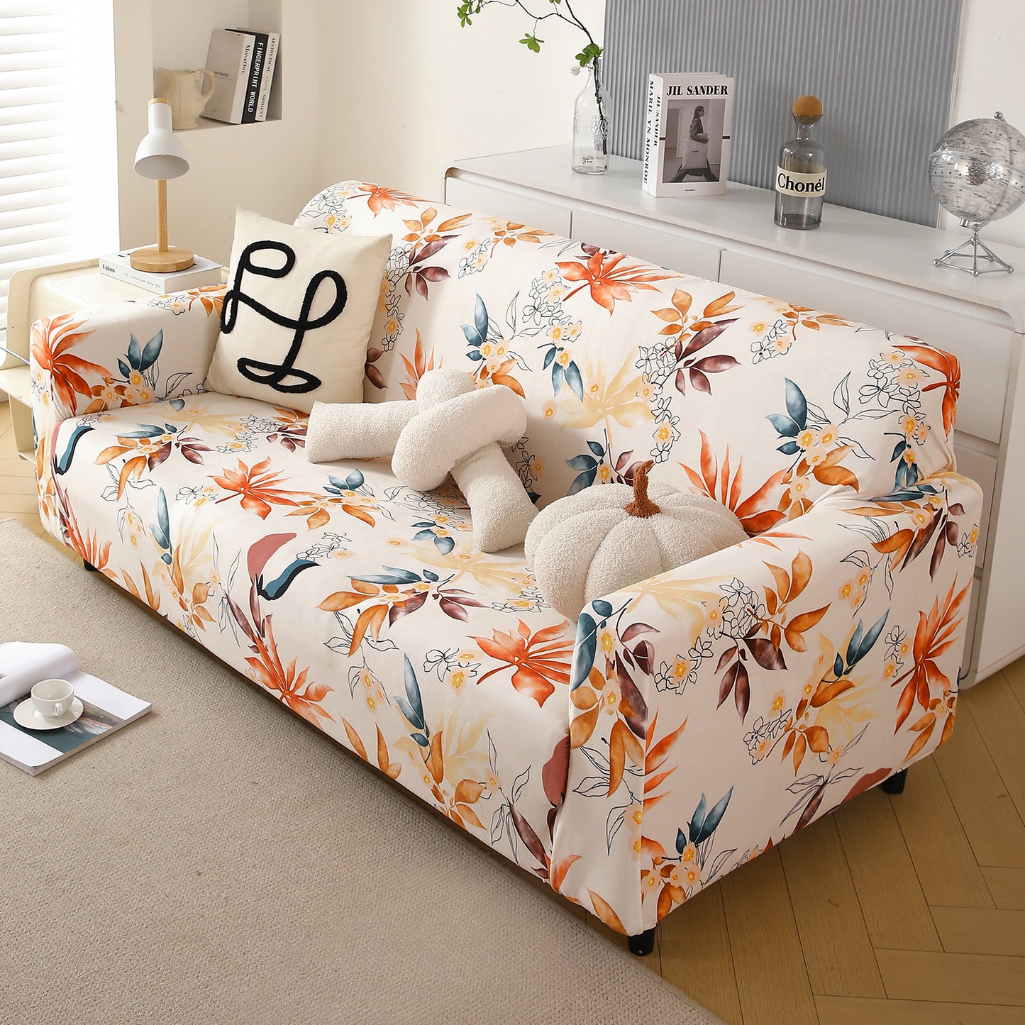 Premium Printed Velvet Sofa Cover 1/2/3 Seaters Fully Covered, Amber Serene Flora