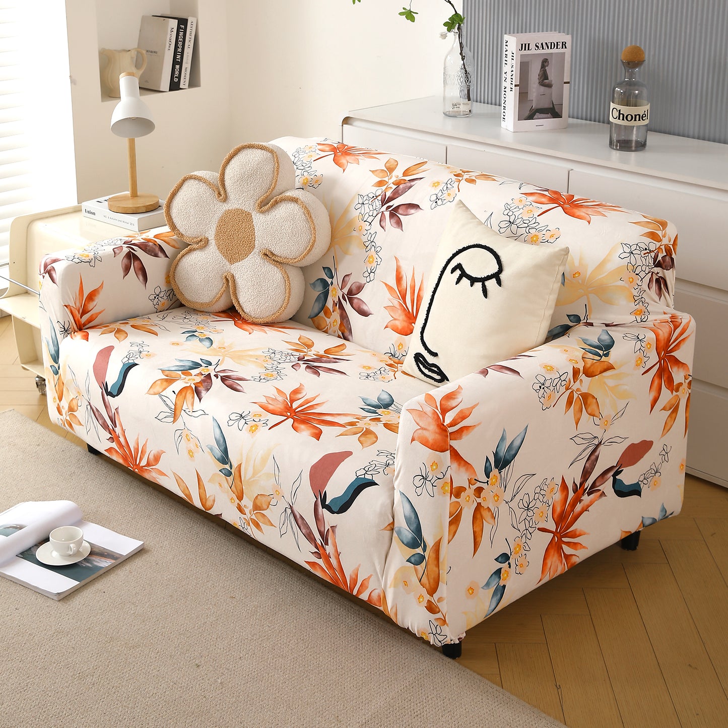 Premium Printed Velvet Sofa Cover 1/2/3 Seaters Fully Covered, Amber Serene Flora