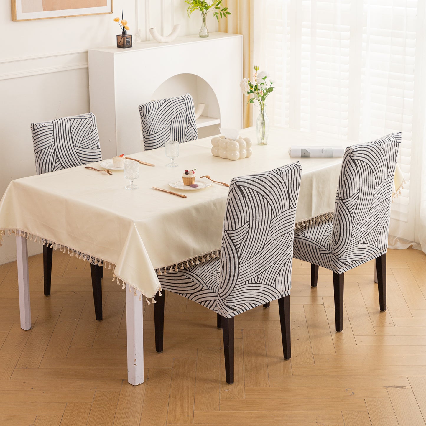 WaveLine Series 180 GSM Jacquard Chair Cover Set 1/2/4/6, Classic White