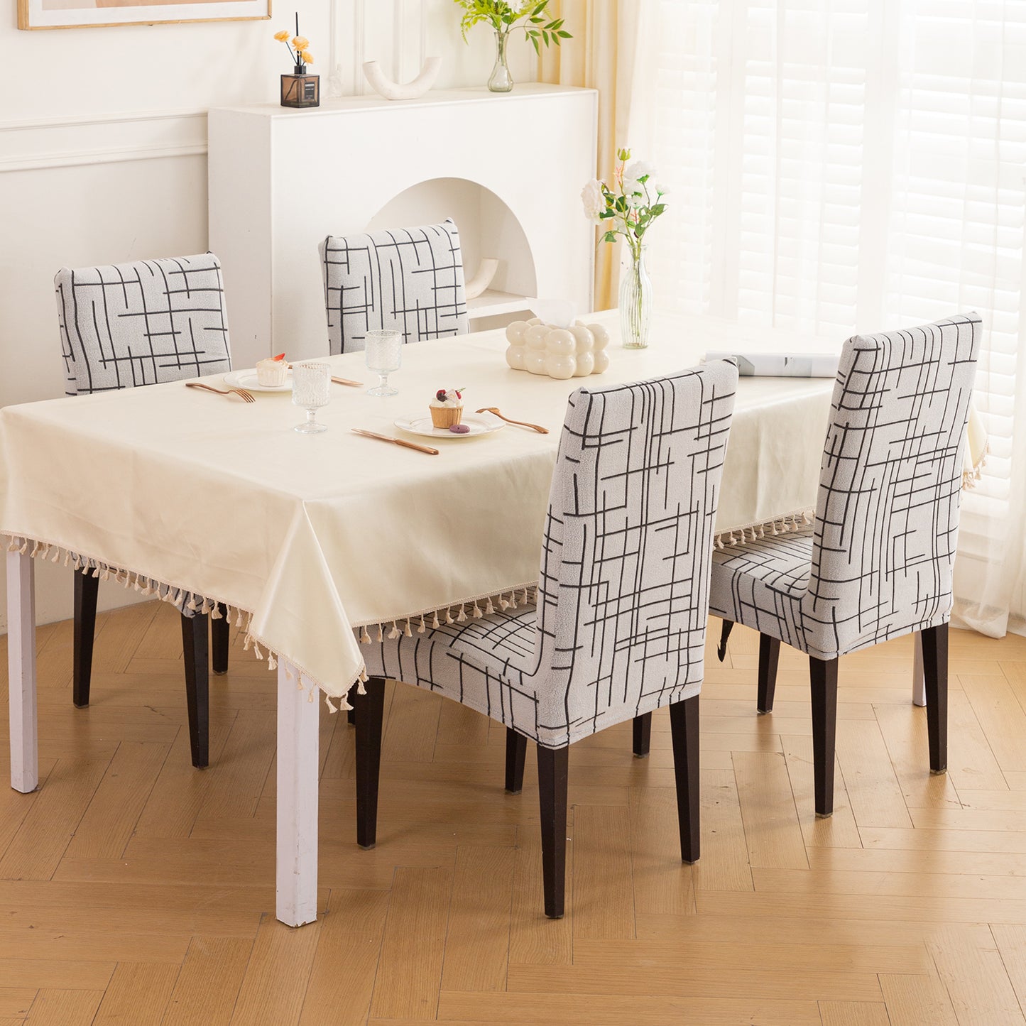 'Crossline Series' 180 GSM Jacquard Chair Cover Set 1/2/4/6, Dark Grey