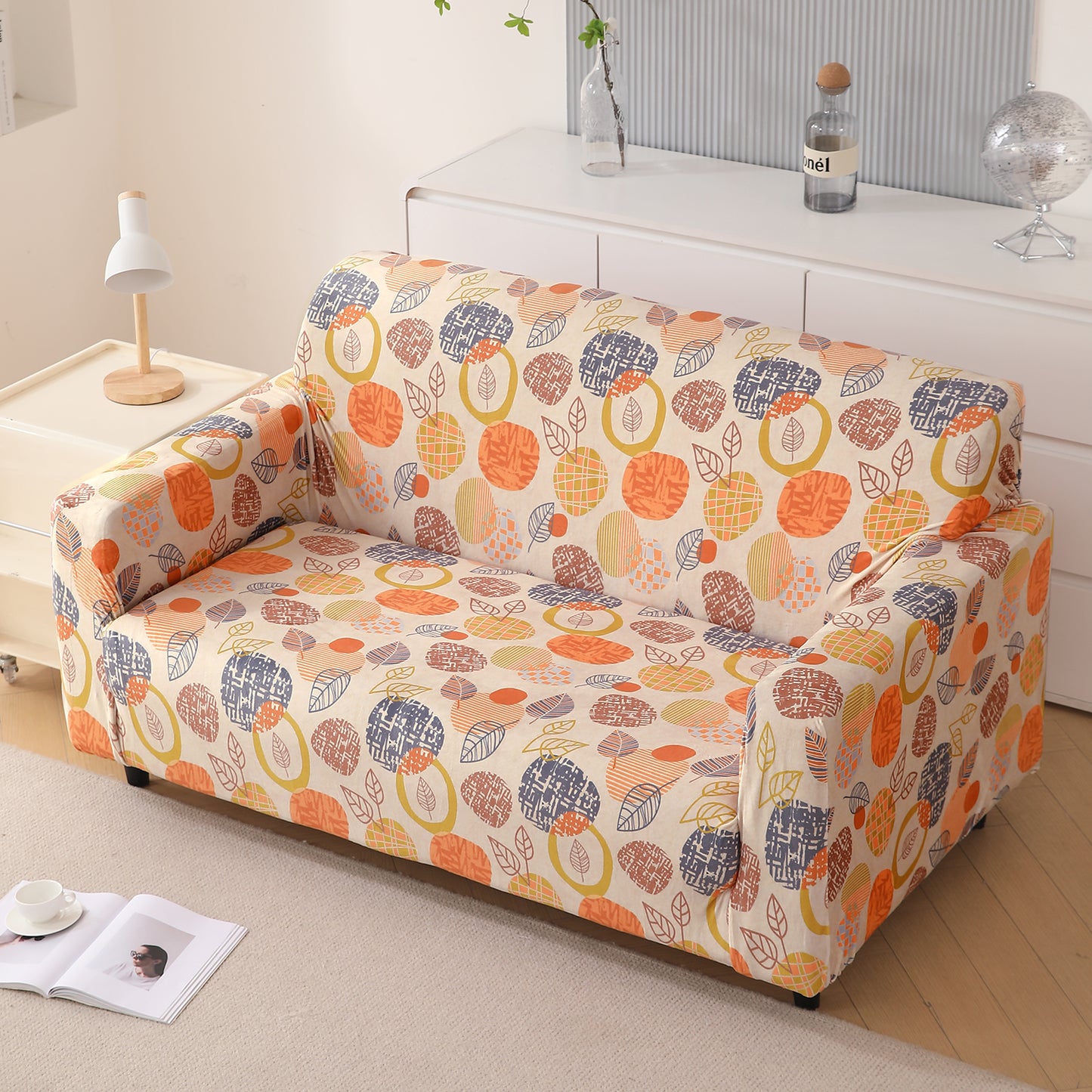 Premium Printed Velvet Sofa Cover 1/2/3 Seaters Fully Covered, Coral Autumn Leaves