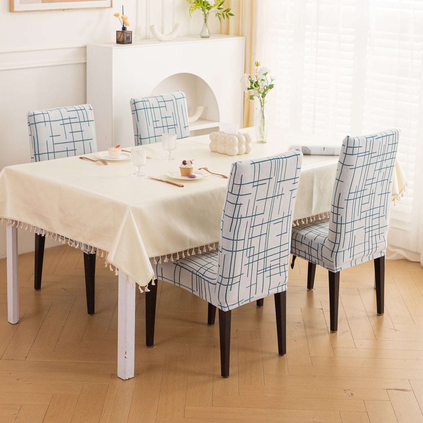 'Crossline Series' 180 GSM Jacquard Chair Cover Set 1/2/4/6, Teal Blue