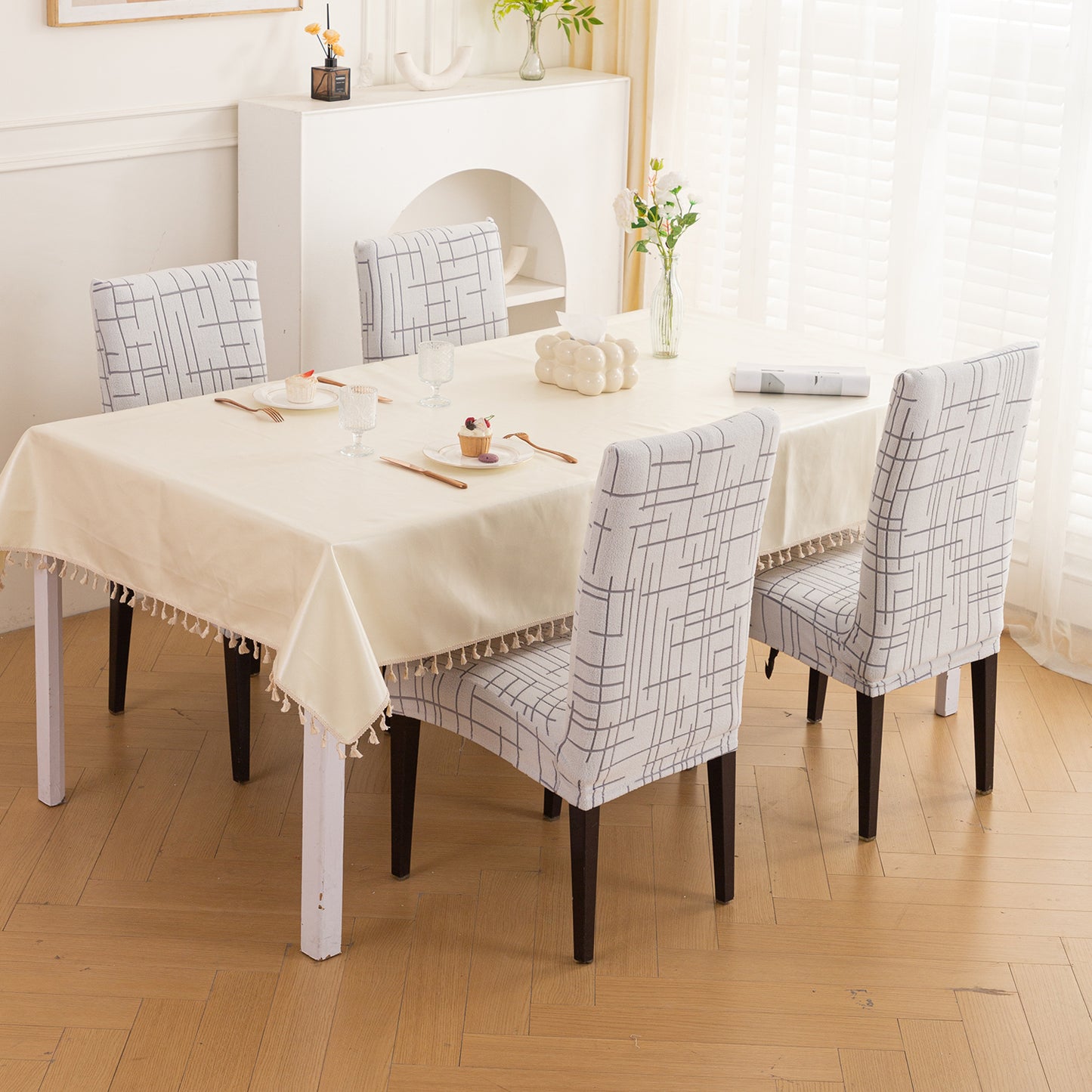 'Crossline Series' 180 GSM Jacquard Chair Cover Set 1/2/4/6, Light Grey