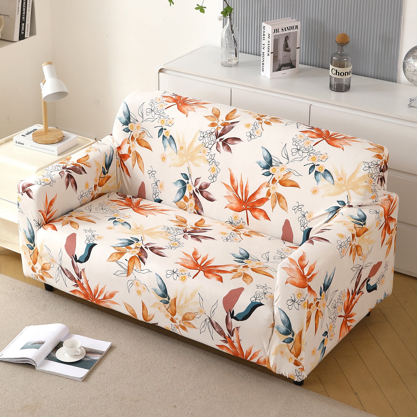 Premium Printed Velvet Sofa Cover 1/2/3 Seaters Fully Covered, Amber Serene Flora