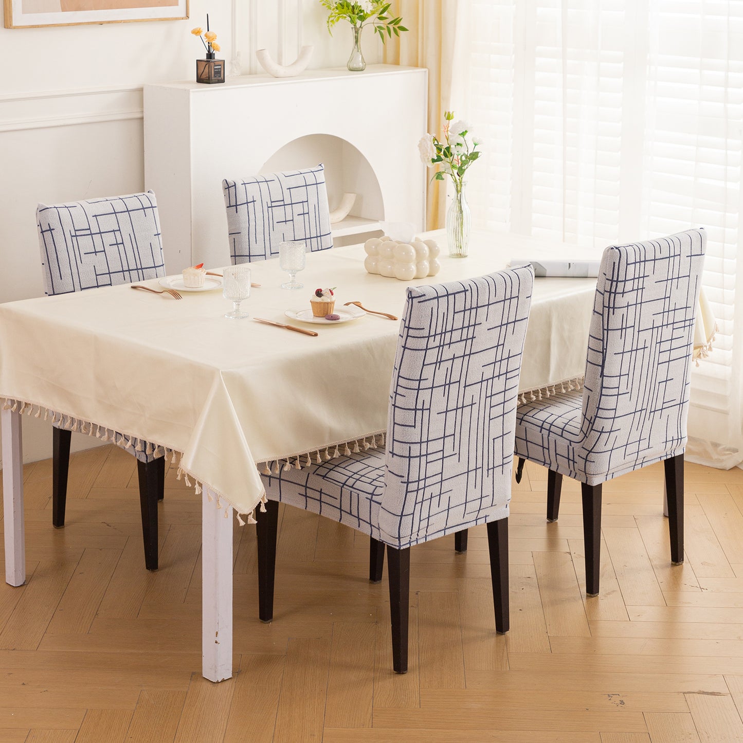 'Crossline Series' 180 GSM Jacquard Chair Cover Set 1/2/4/6, Navy Blue