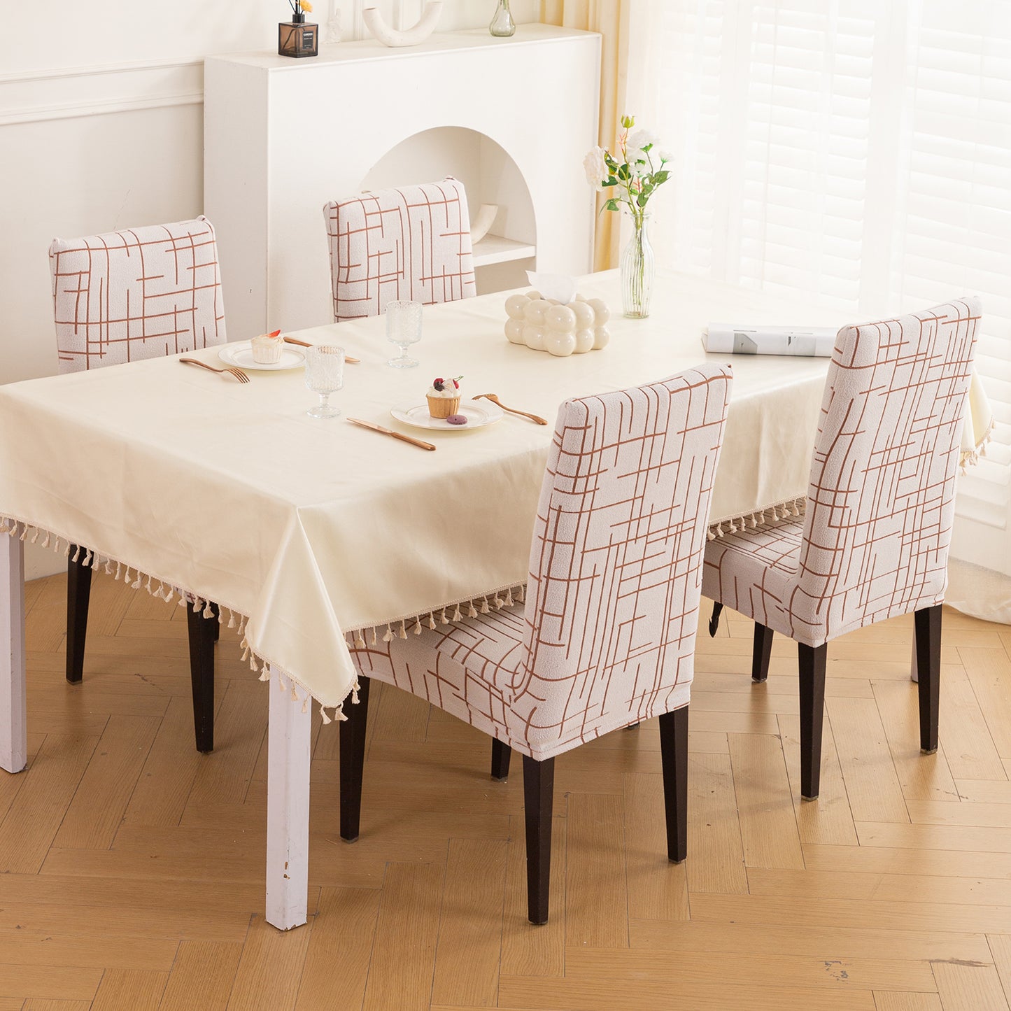 Crossline Series 180 GSM Jacquard Chair Cover Set 1/2/4/6, Rust Brown