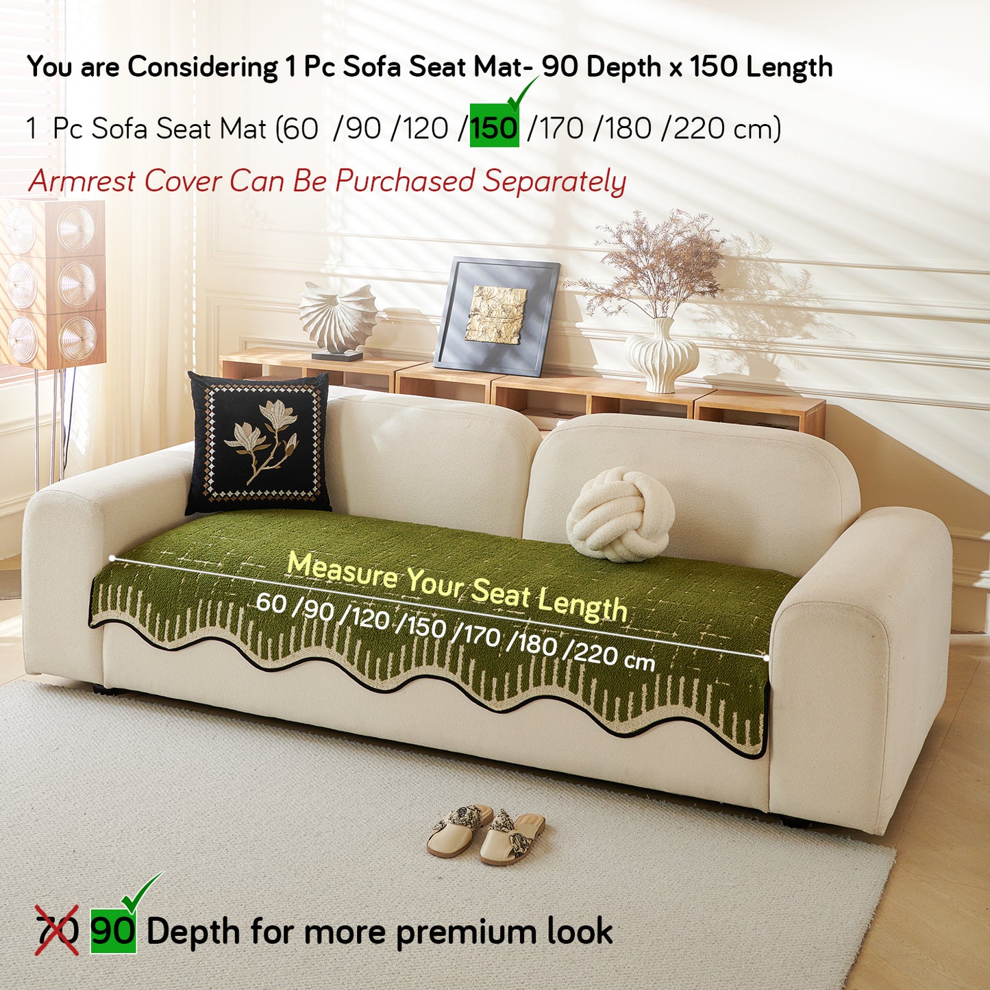 Premium Supple Soft Wavy Sofa Cover Mat, Green