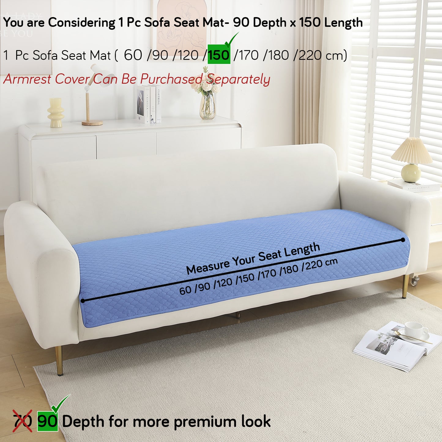 Polyester Quilted Sofa Cover Mats, Blue