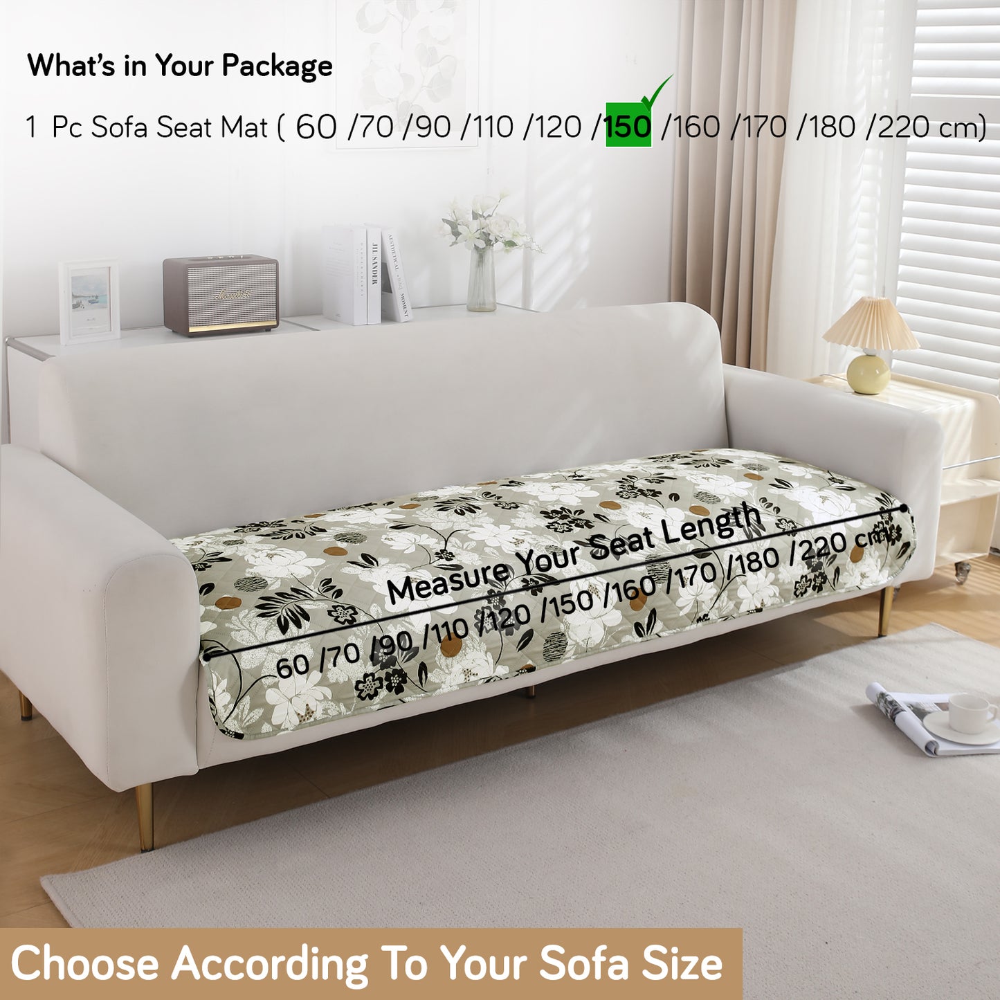 HOKIPO Water Repellent + Waterproof Quilted Sofa Mats, Feather Brown Floral