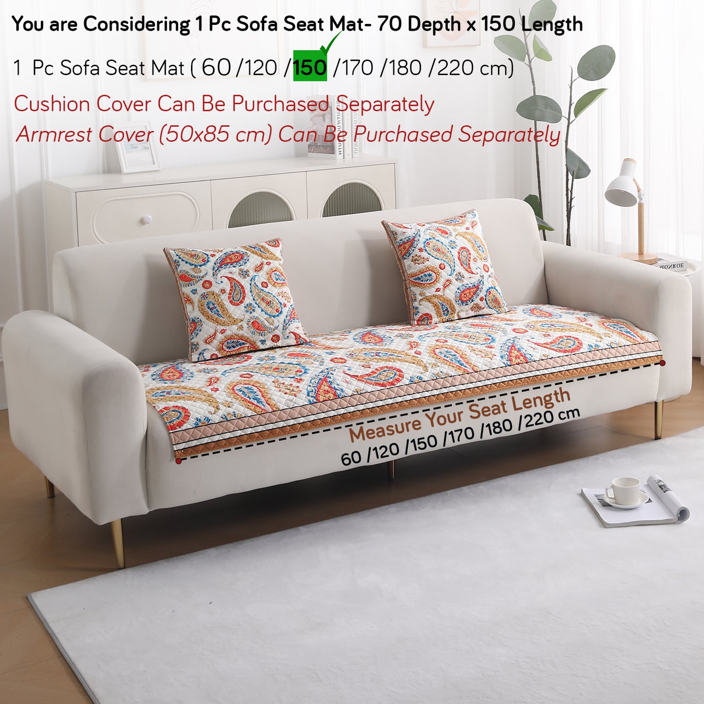 LiefNest Holland Velvet Sofa Cover Mat with Foam Filling - Paisley Multicolor