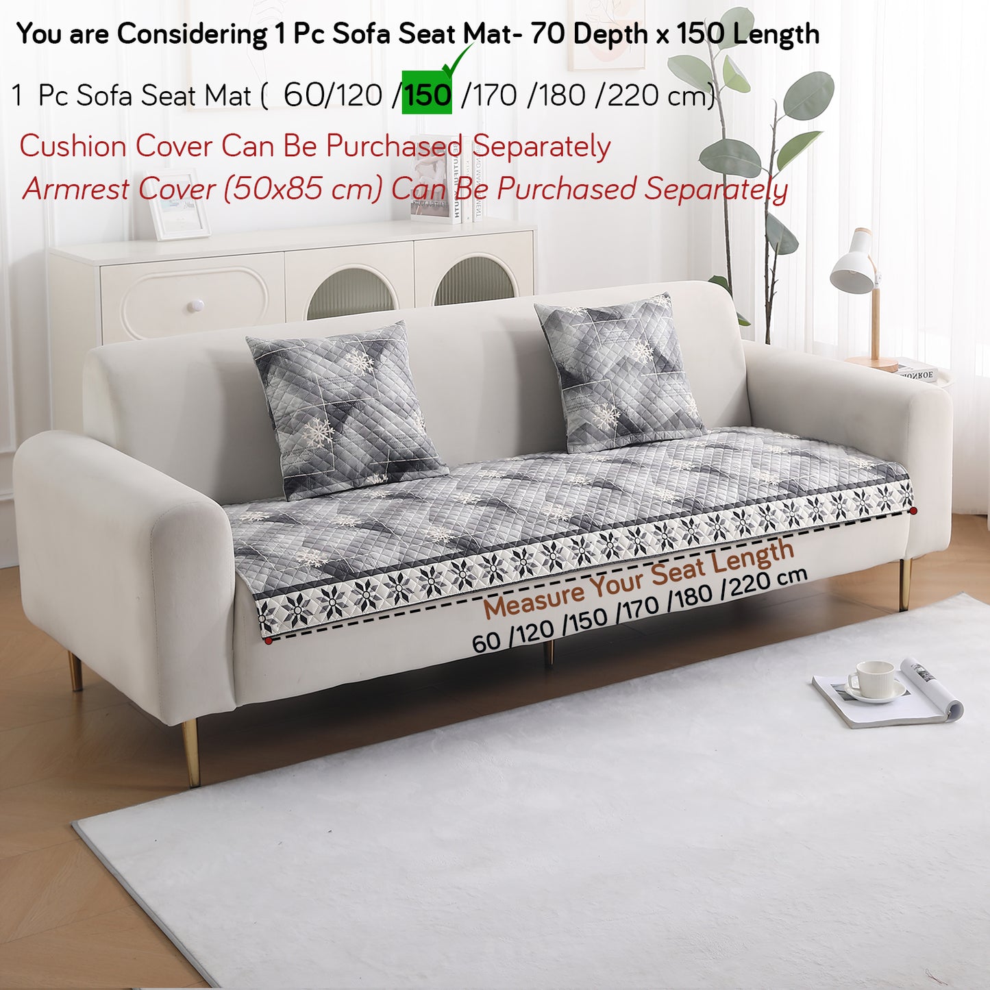 LiefNest Holland Velvet Sofa Cover Mat with Foam Filling - Snowflakes Gradient Grey