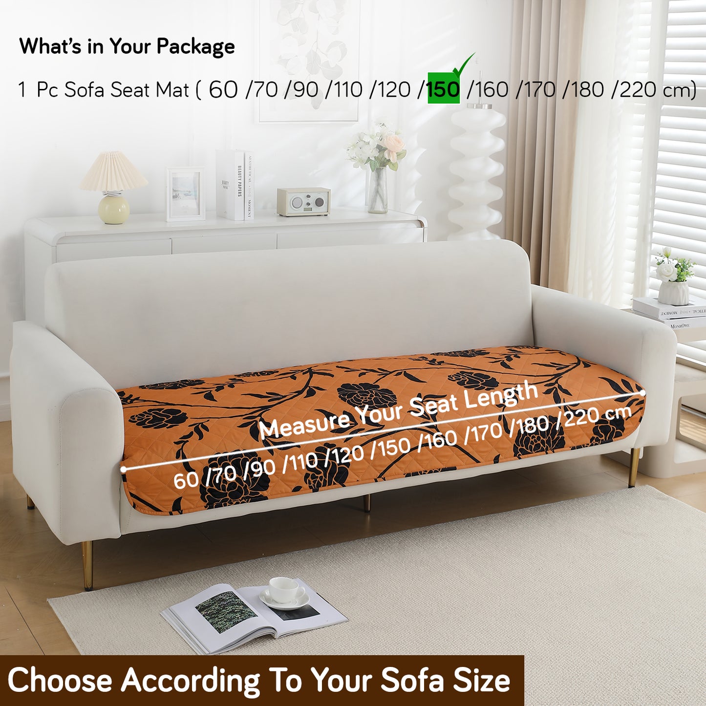 Water Repellent + Waterproof Quilted Sofa Mats, Copper Brown Floral