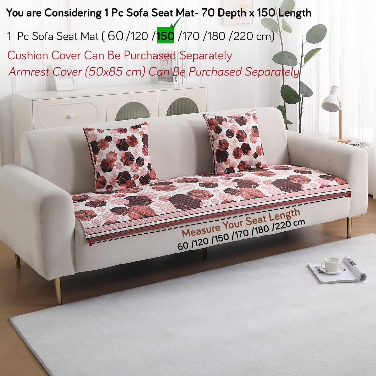 LiefNest Holland Velvet Sofa Cover Mat with Foam Filling - Geometric Hexagon Cider