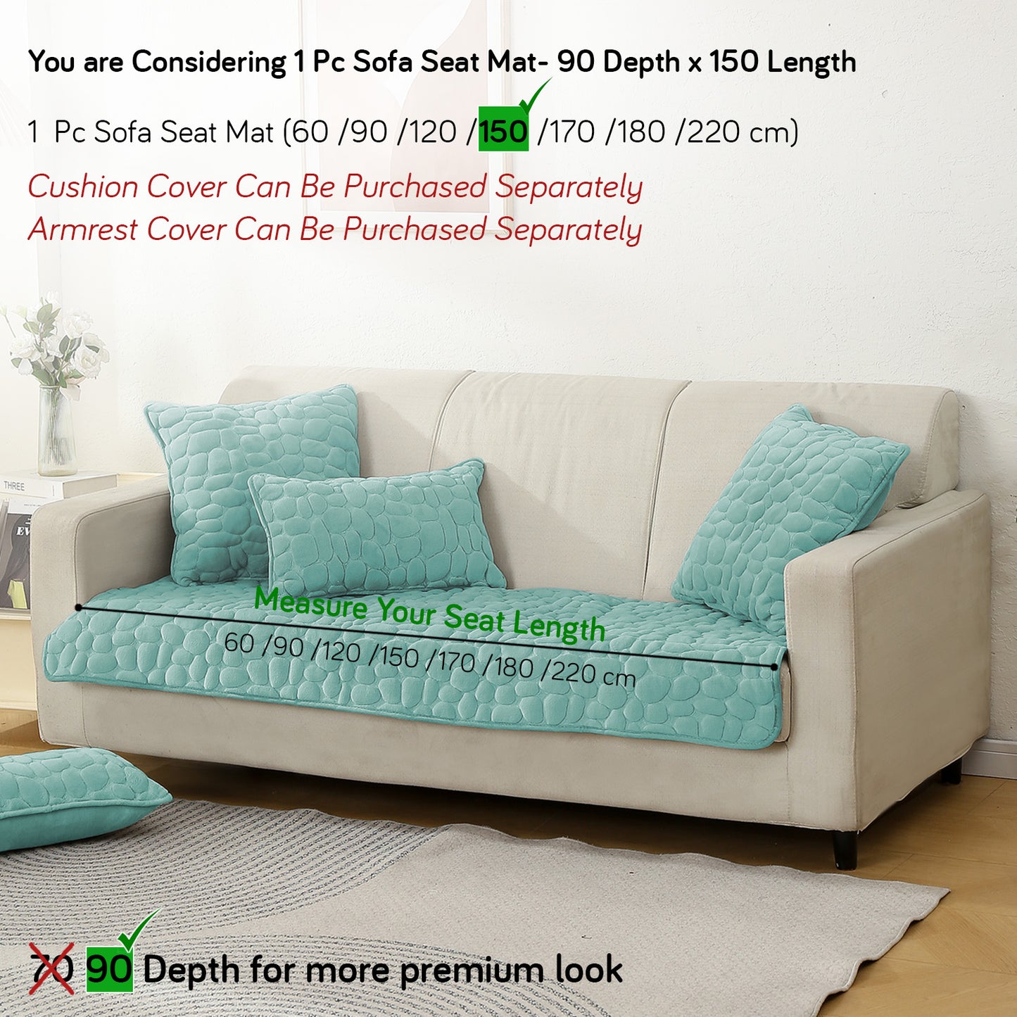 Premium Pebble Milk Velvet Anti Slip Sofa Mats, Fog Blue