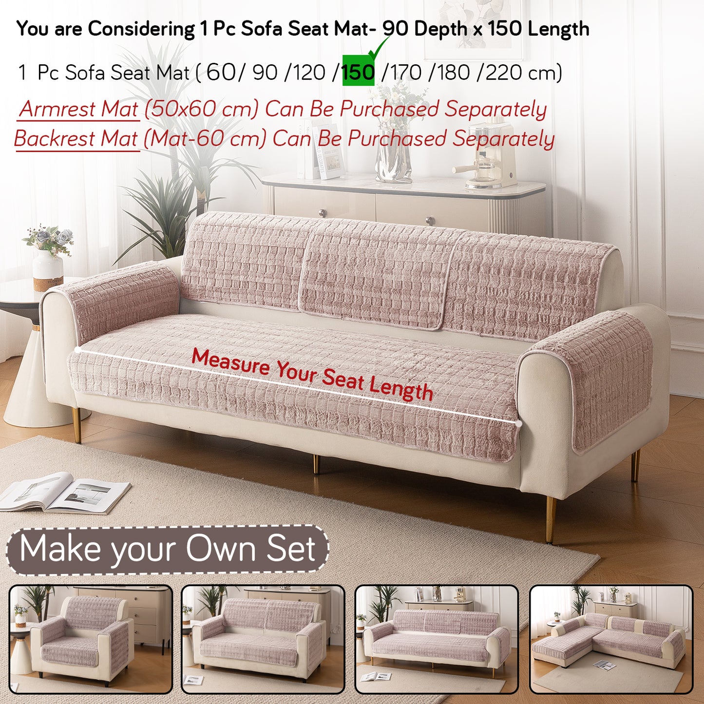 Premium Plush Anti Slip Sofa Cover Mat, Beige